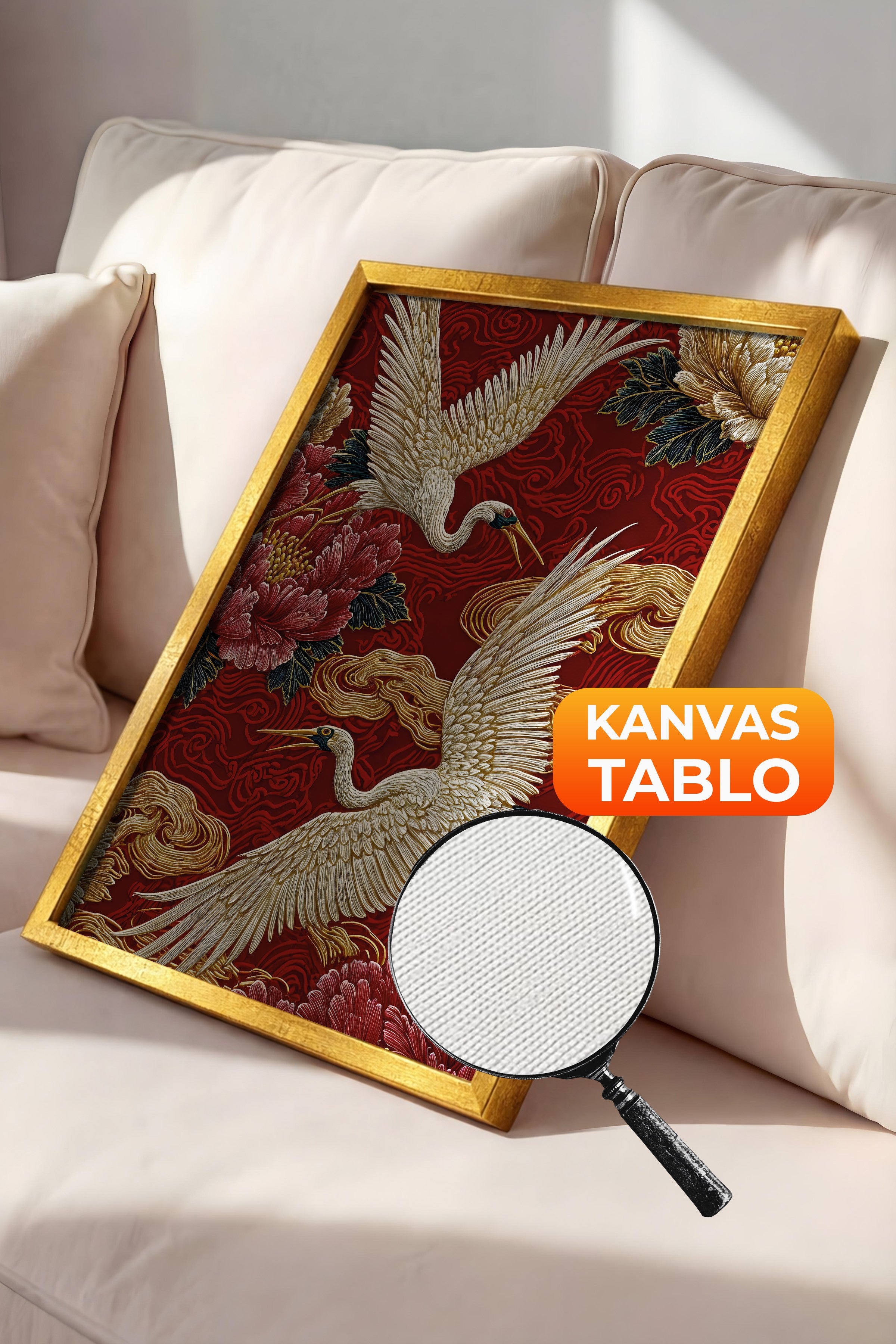 Duvar Tablosu, Lüks Gold Çerçeveli Kanvas Tablo, Ritüel Serisi, Kuş Tablo, NO:115248