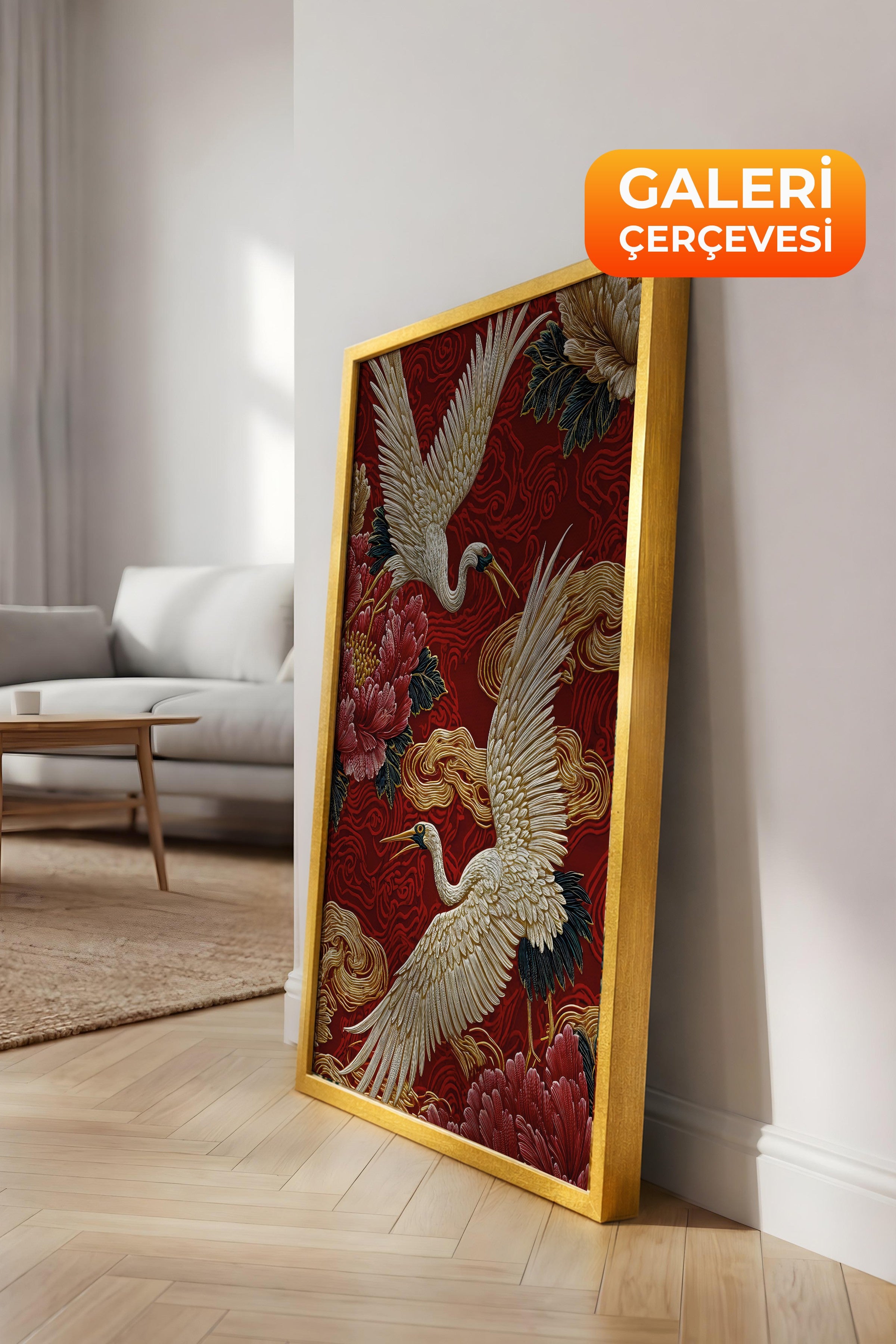 Duvar Tablosu, Lüks Gold Çerçeveli Kanvas Tablo, Ritüel Serisi, Kuş Tablo, NO:115248