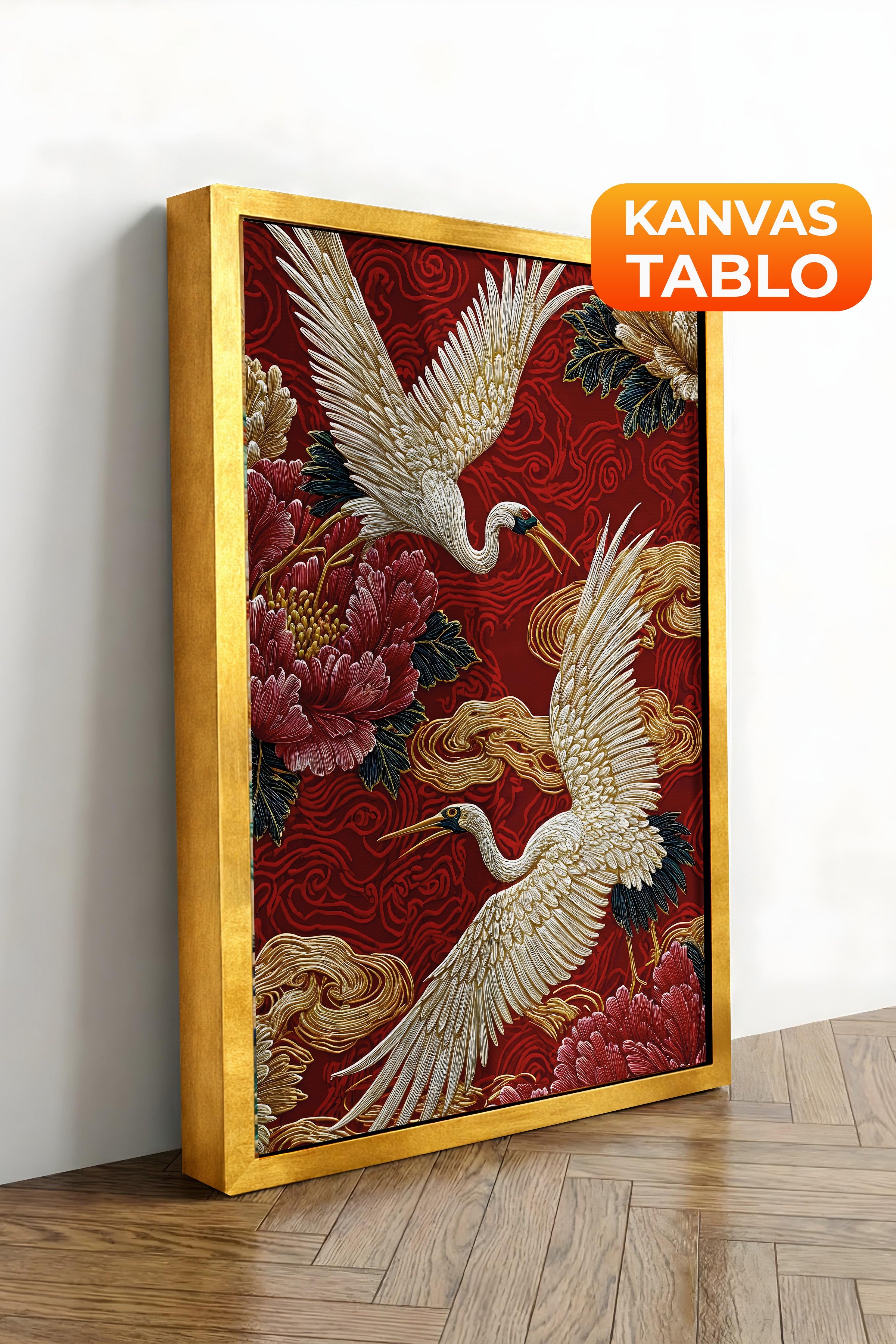 Duvar Tablosu, Lüks Gold Çerçeveli Kanvas Tablo, Ritüel Serisi, Kuş Tablo, NO:115248