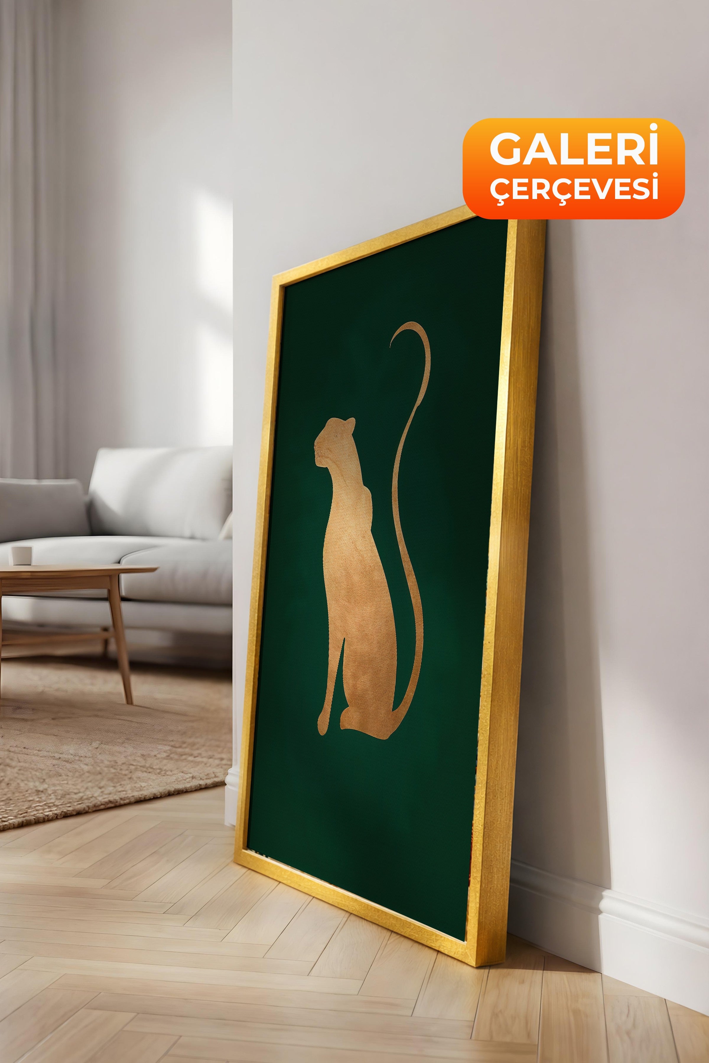 Duvar Tablosu, Lüks Gold Çerçeveli Kanvas Tablo, Ritüel Serisi, Leopar Tablo, NO:115222