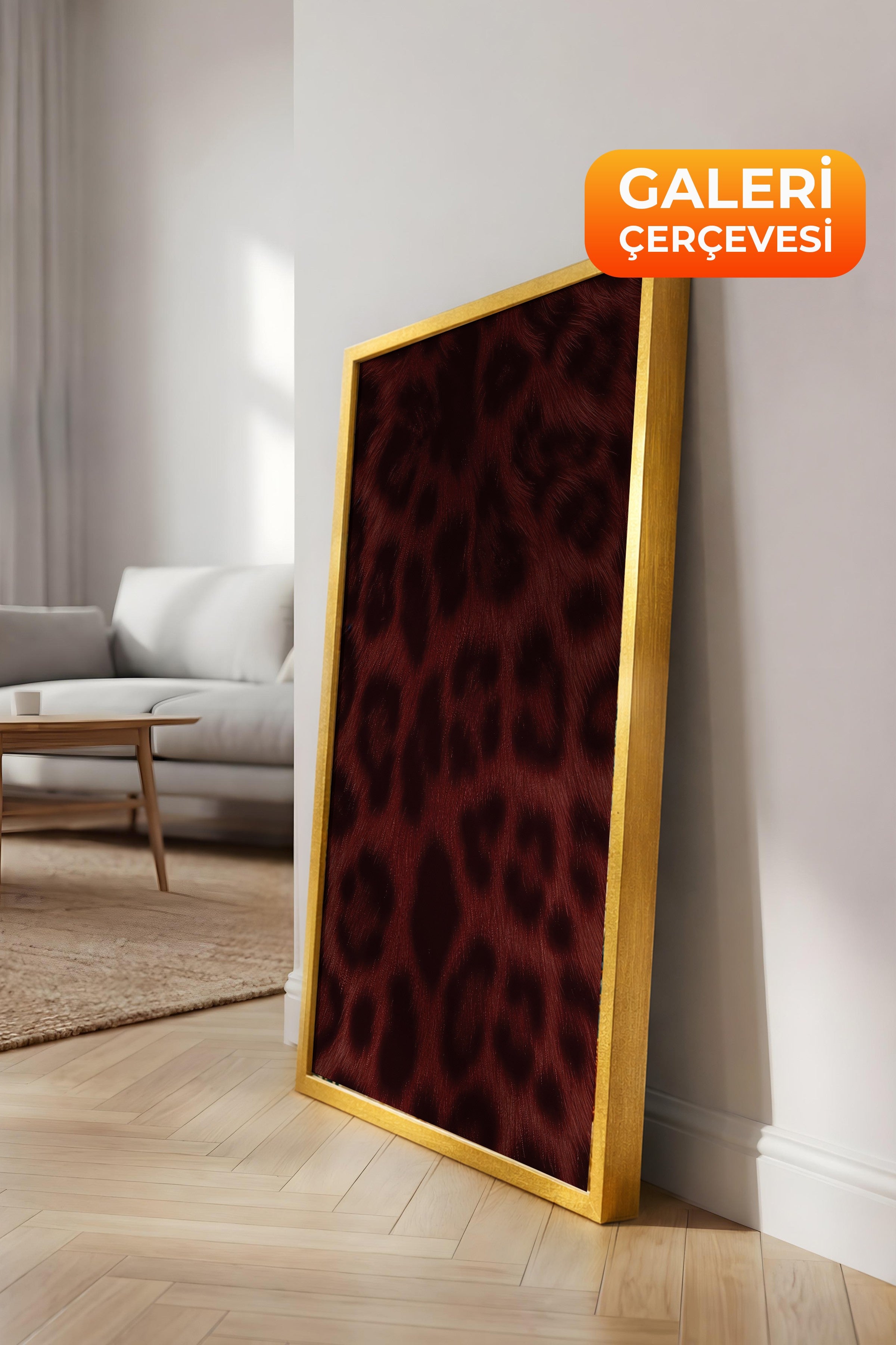 Duvar Tablosu, Lüks Gold Çerçeveli Kanvas Tablo, Ritüel Serisi, Leopar Tablo, NO:115237