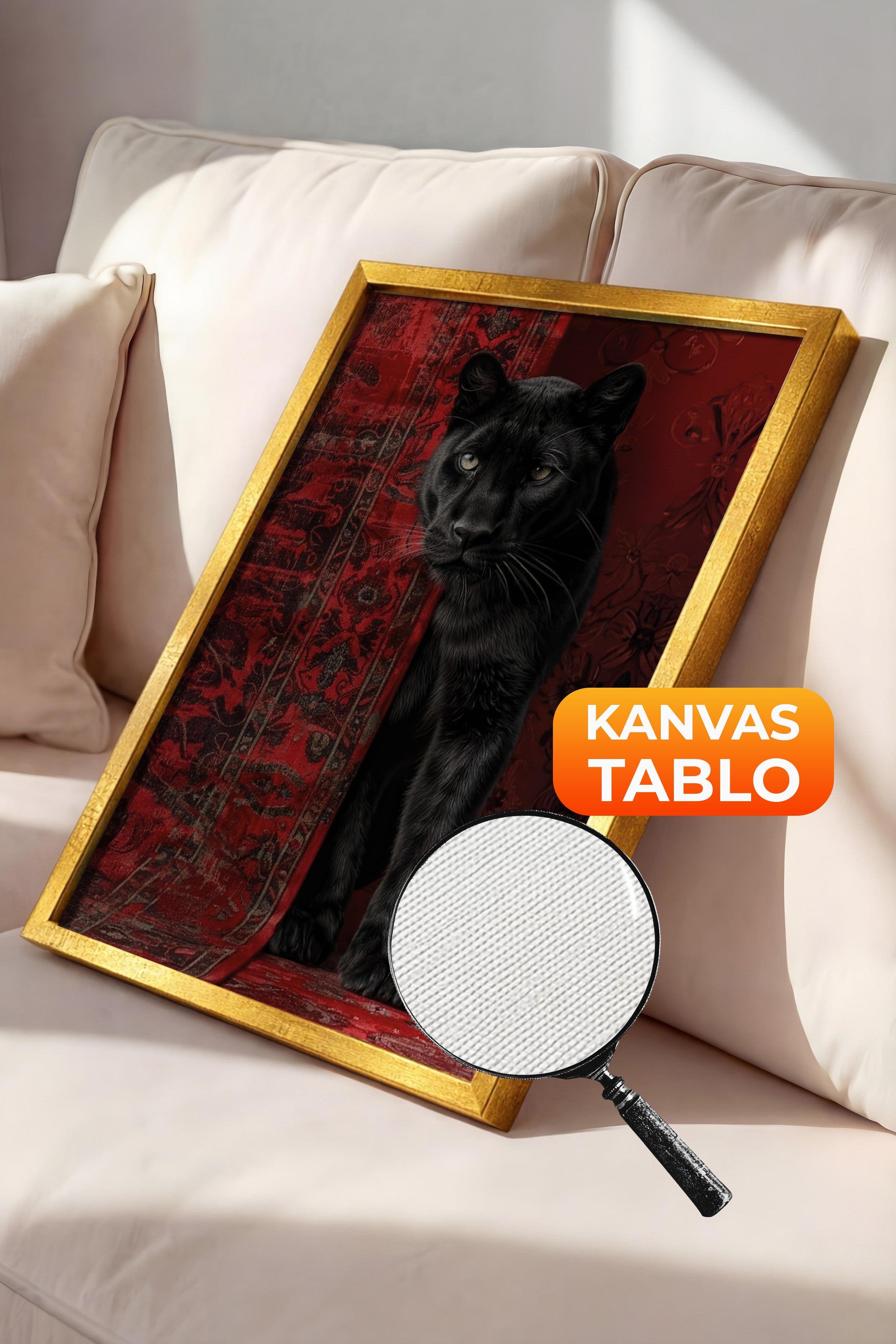 Duvar Tablosu, Lüks Gold Çerçeveli Kanvas Tablo, Ritüel Serisi, Leopar Tablo, NO:115238
