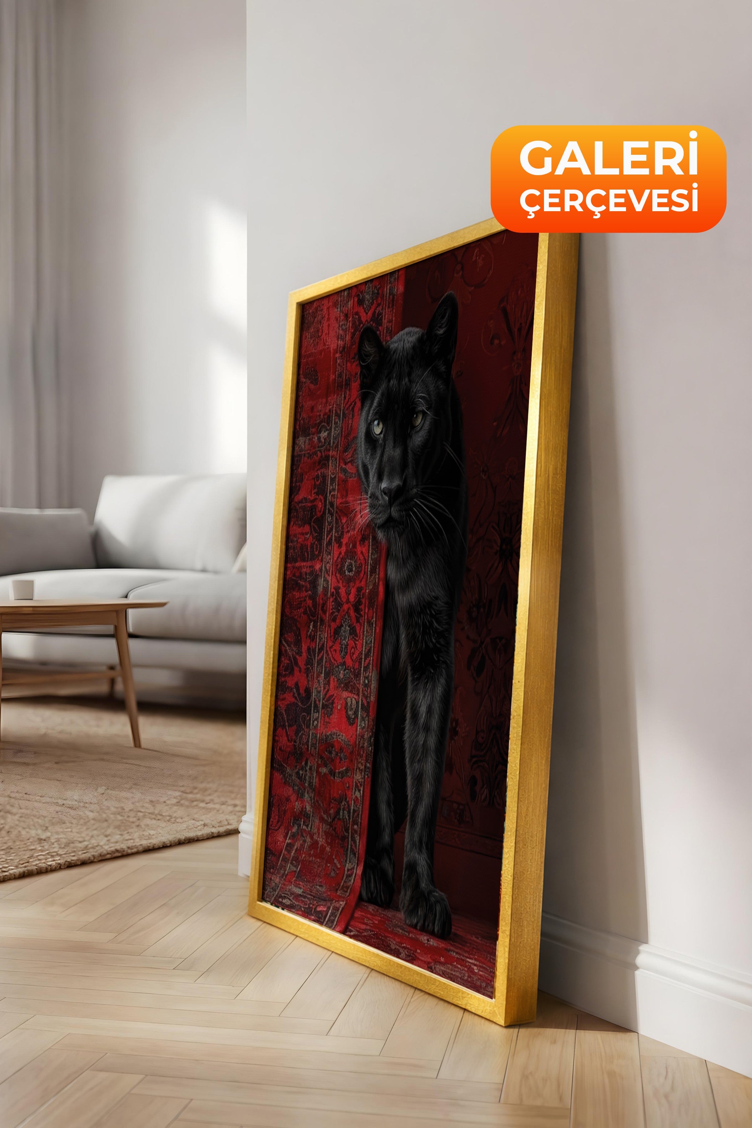 Duvar Tablosu, Lüks Gold Çerçeveli Kanvas Tablo, Ritüel Serisi, Leopar Tablo, NO:115238