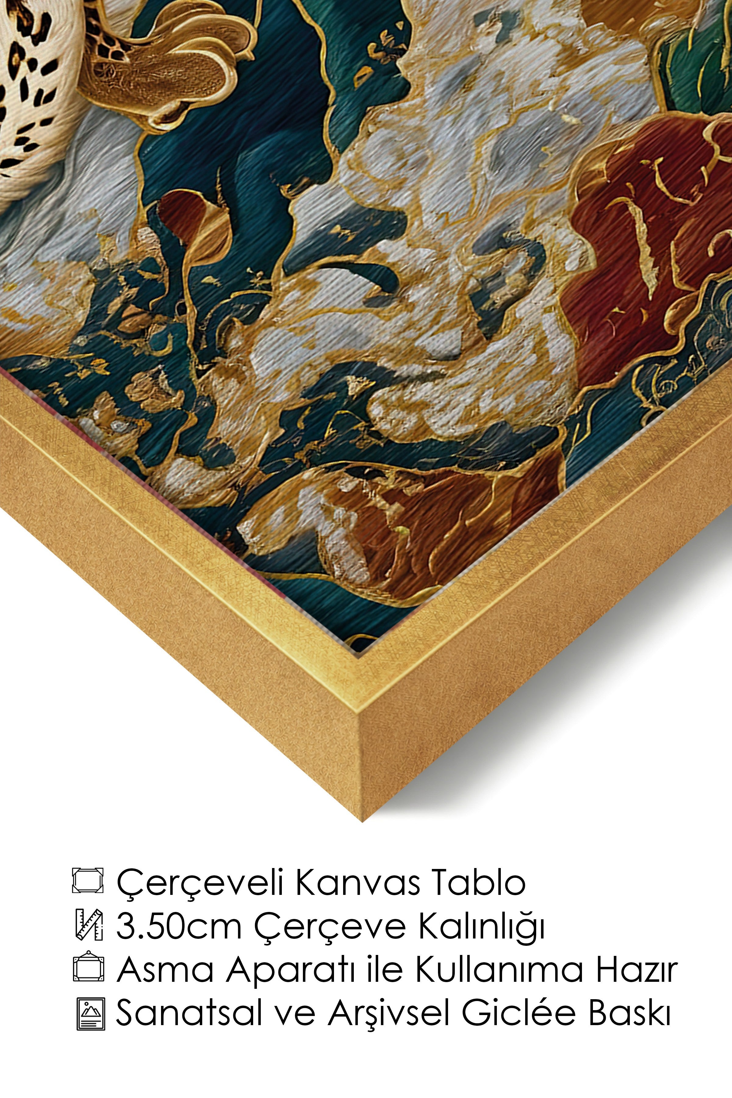 Duvar Tablosu, Lüks Gold Çerçeveli Kanvas Tablo, Ritüel Serisi, Leopar Tablo, NO:115250