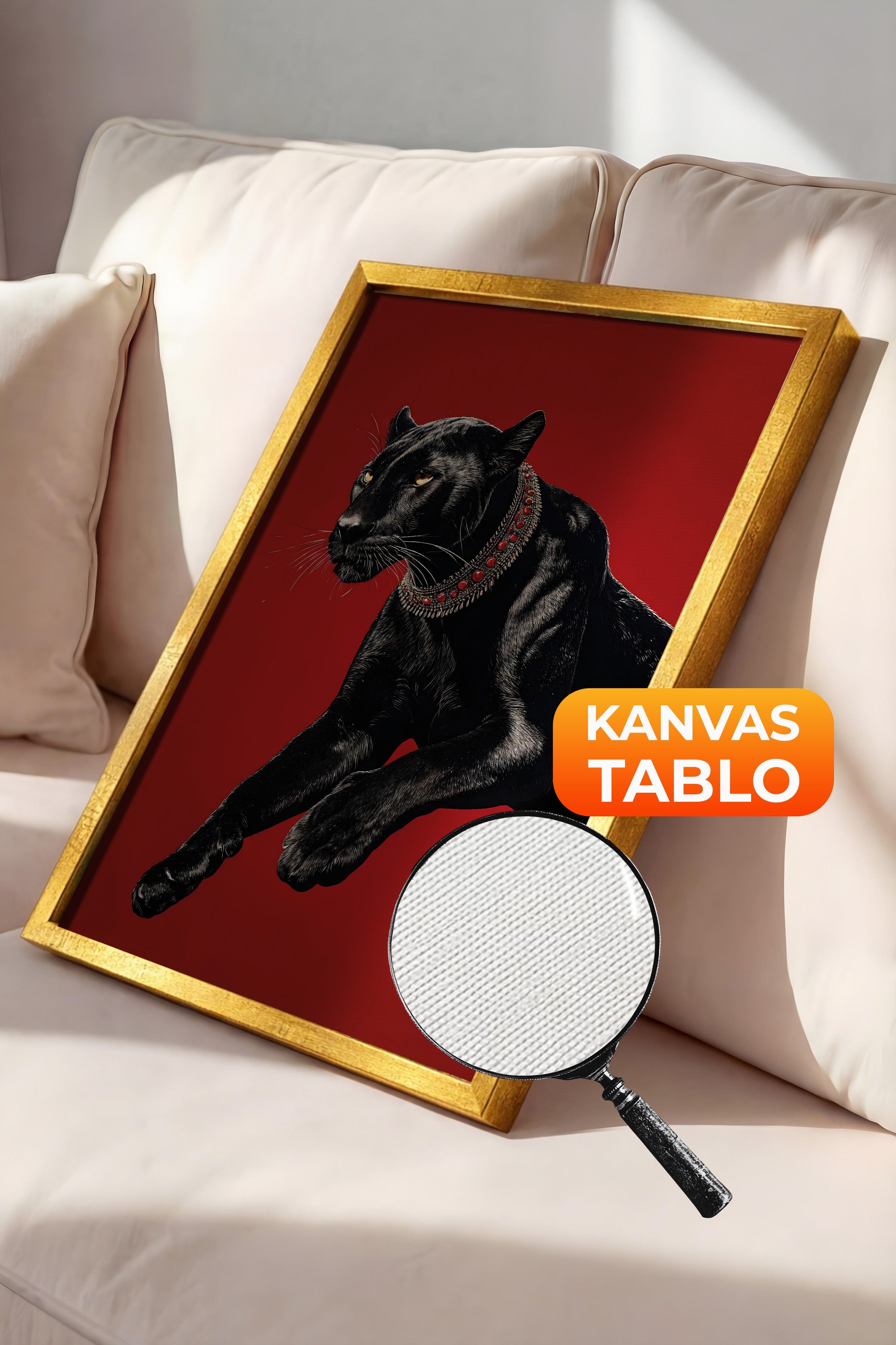 Duvar Tablosu, Lüks Gold Çerçeveli Kanvas Tablo, Ritüel Serisi, Leopar Tablo, NO:115261