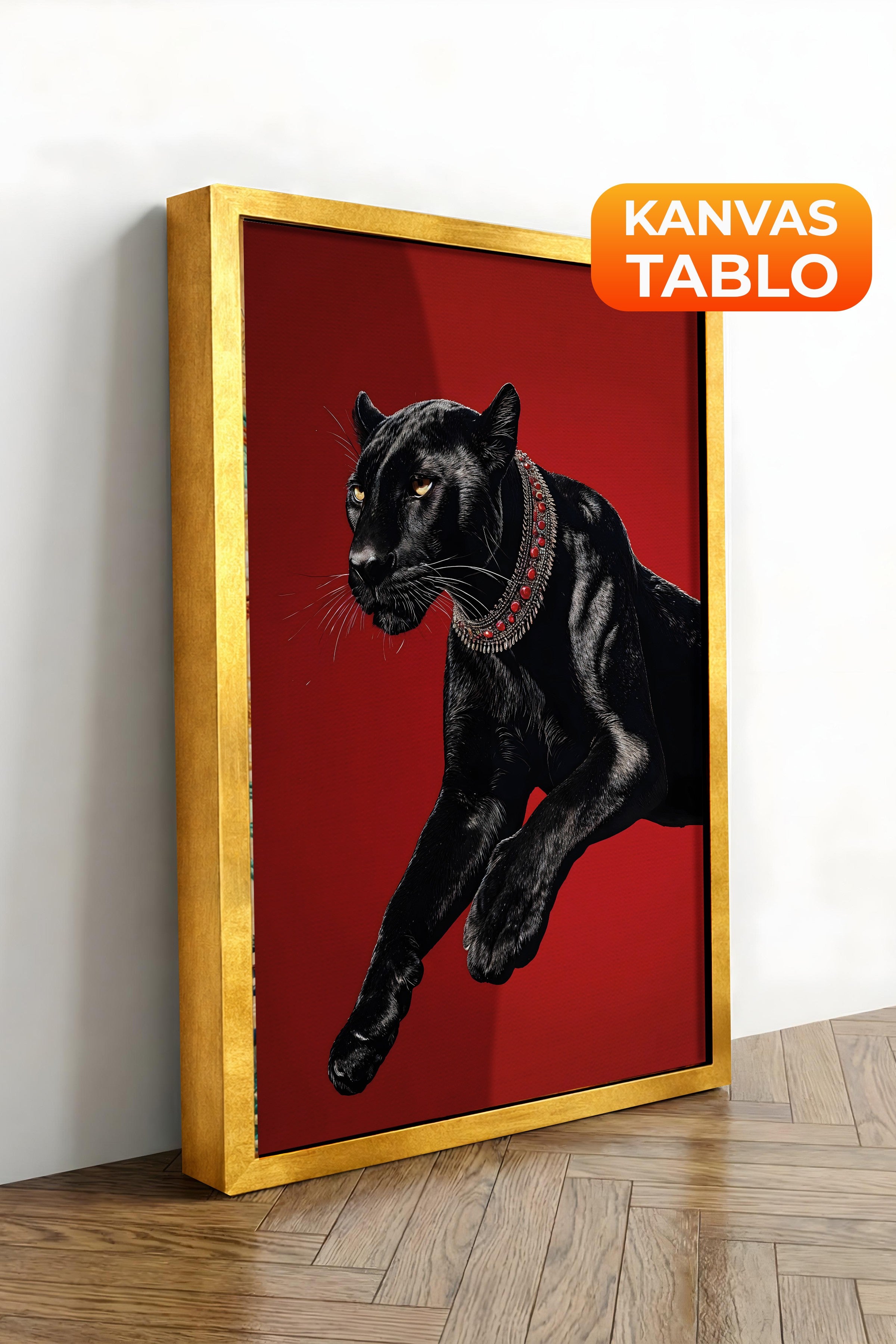 Duvar Tablosu, Lüks Gold Çerçeveli Kanvas Tablo, Ritüel Serisi, Leopar Tablo, NO:115261