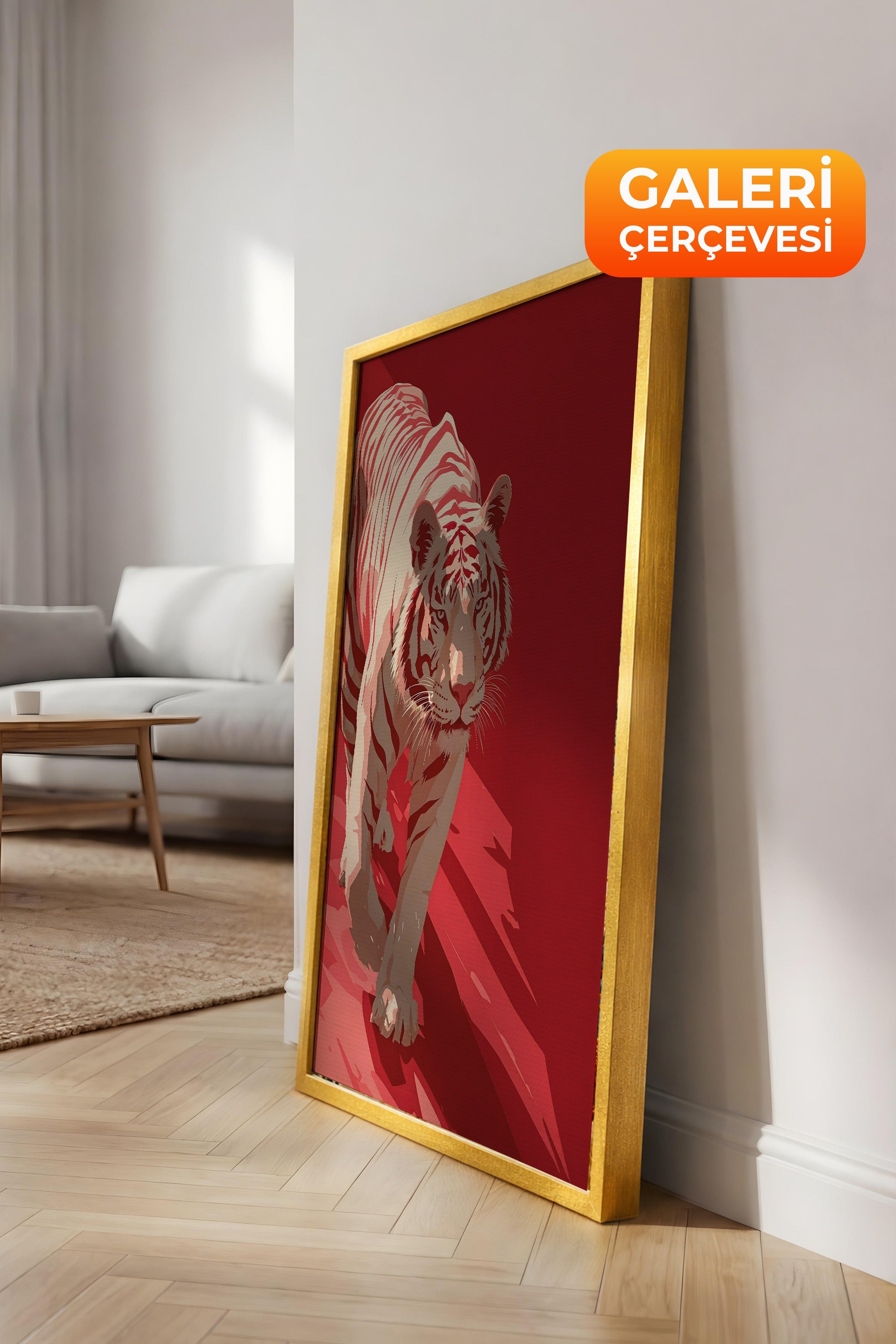 Duvar Tablosu, Lüks Gold Çerçeveli Kanvas Tablo, Ritüel Serisi, Leopar Tablo, NO:115262