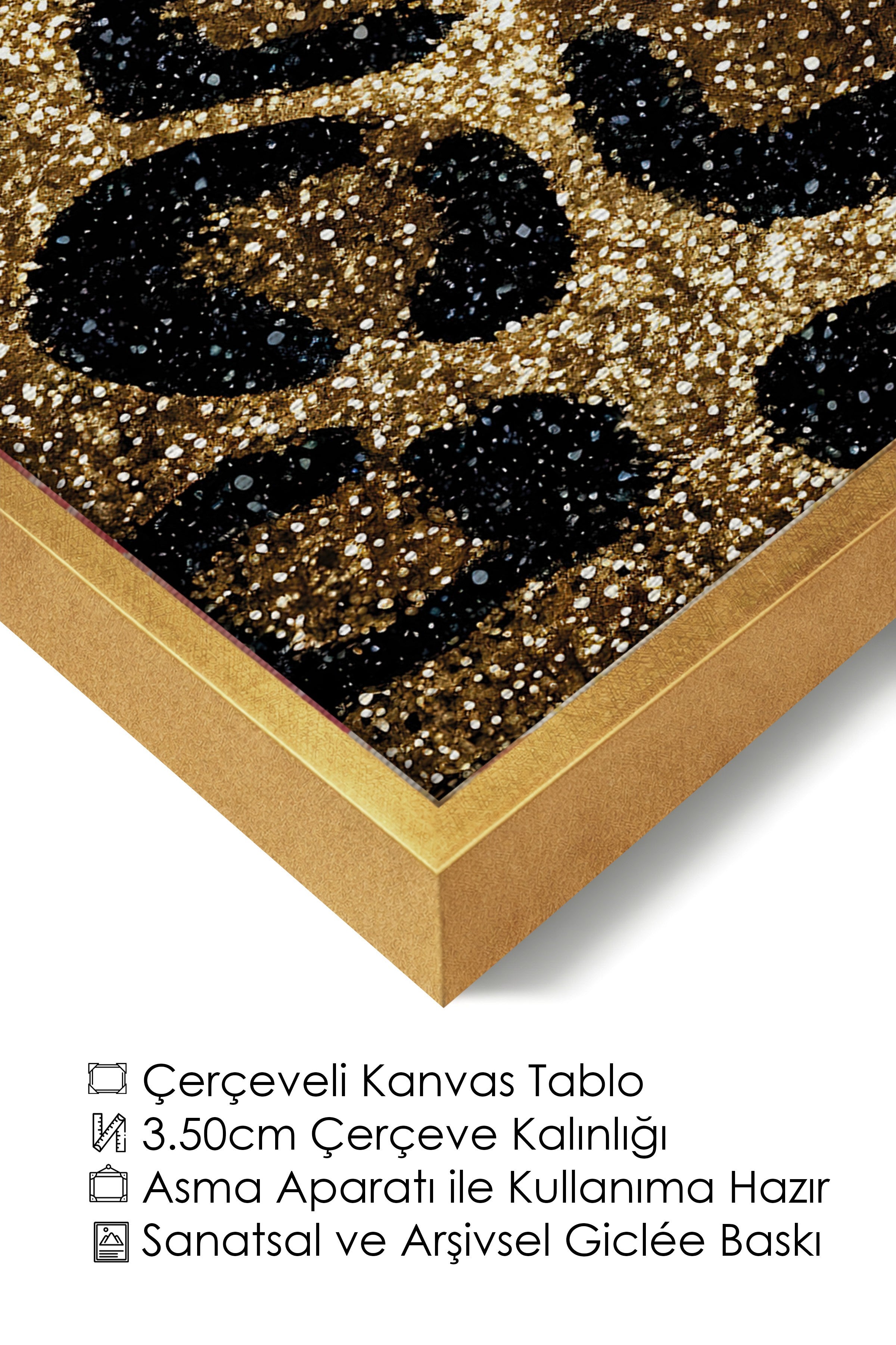 Duvar Tablosu, Lüks Gold Çerçeveli Kanvas Tablo, Ritüel Serisi, Leopar Tablo, NO:115264