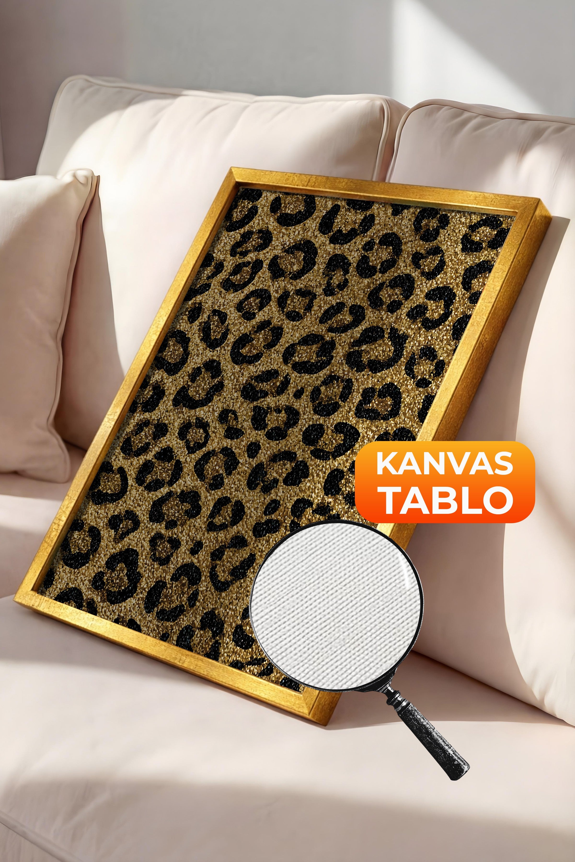 Duvar Tablosu, Lüks Gold Çerçeveli Kanvas Tablo, Ritüel Serisi, Leopar Tablo, NO:115266