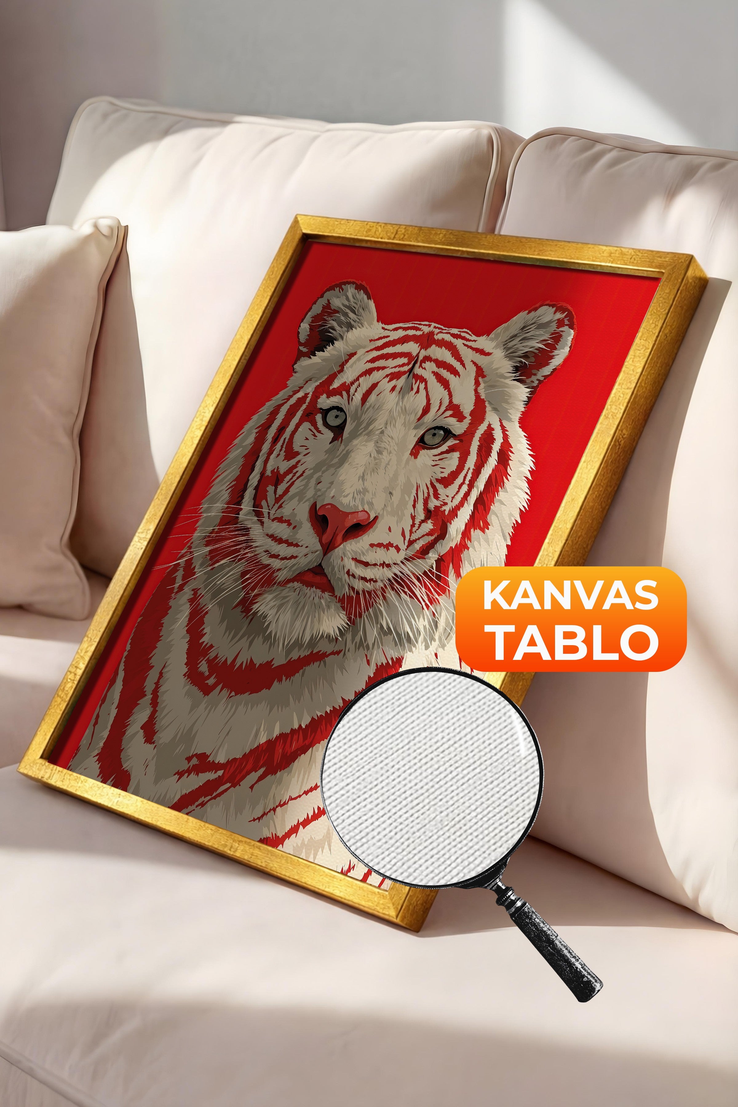 Duvar Tablosu, Lüks Gold Çerçeveli Kanvas Tablo, Ritüel Serisi, Leopar Tablo, NO:115275