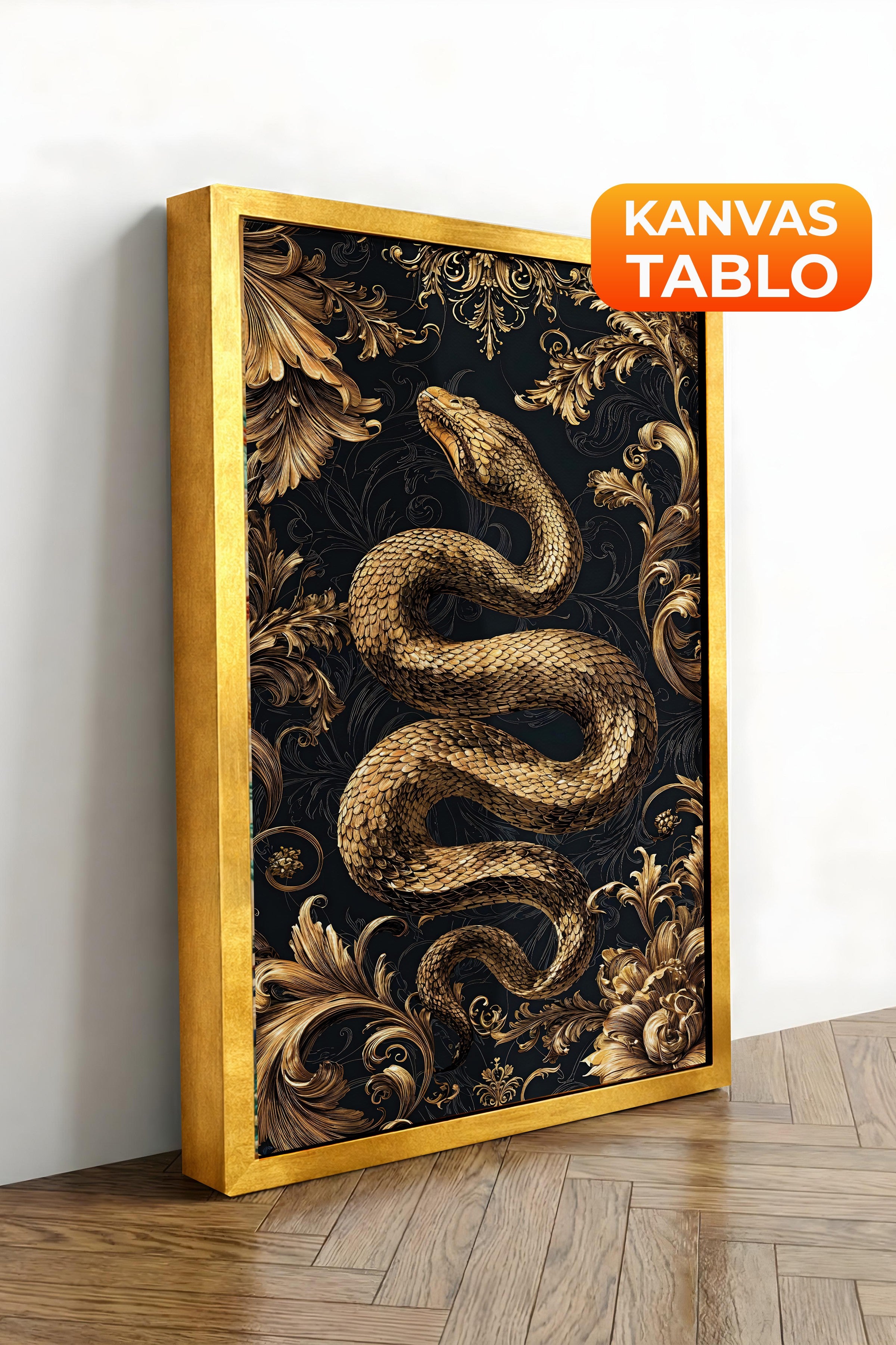Duvar Tablosu, Lüks Gold Çerçeveli Kanvas Tablo, Ritüel Serisi, Yılan Tablo, NO:115249