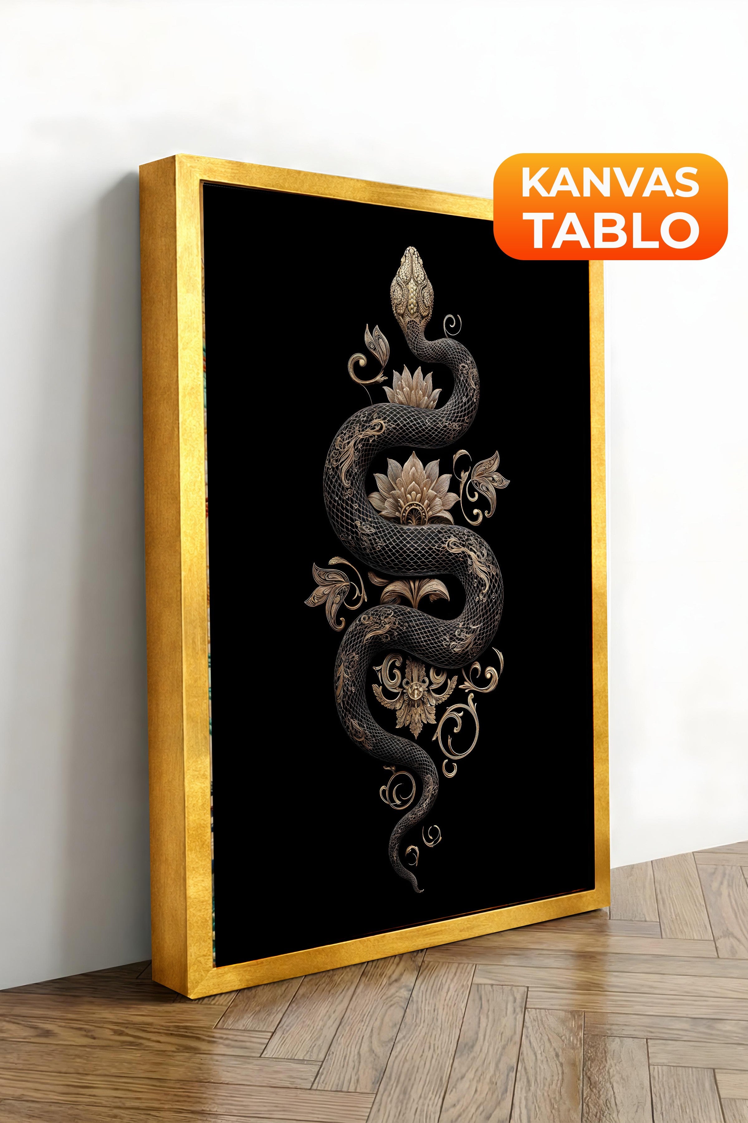 Duvar Tablosu, Lüks Gold Çerçeveli Kanvas Tablo, Ritüel Serisi, Yılan Tablo, NO:115259