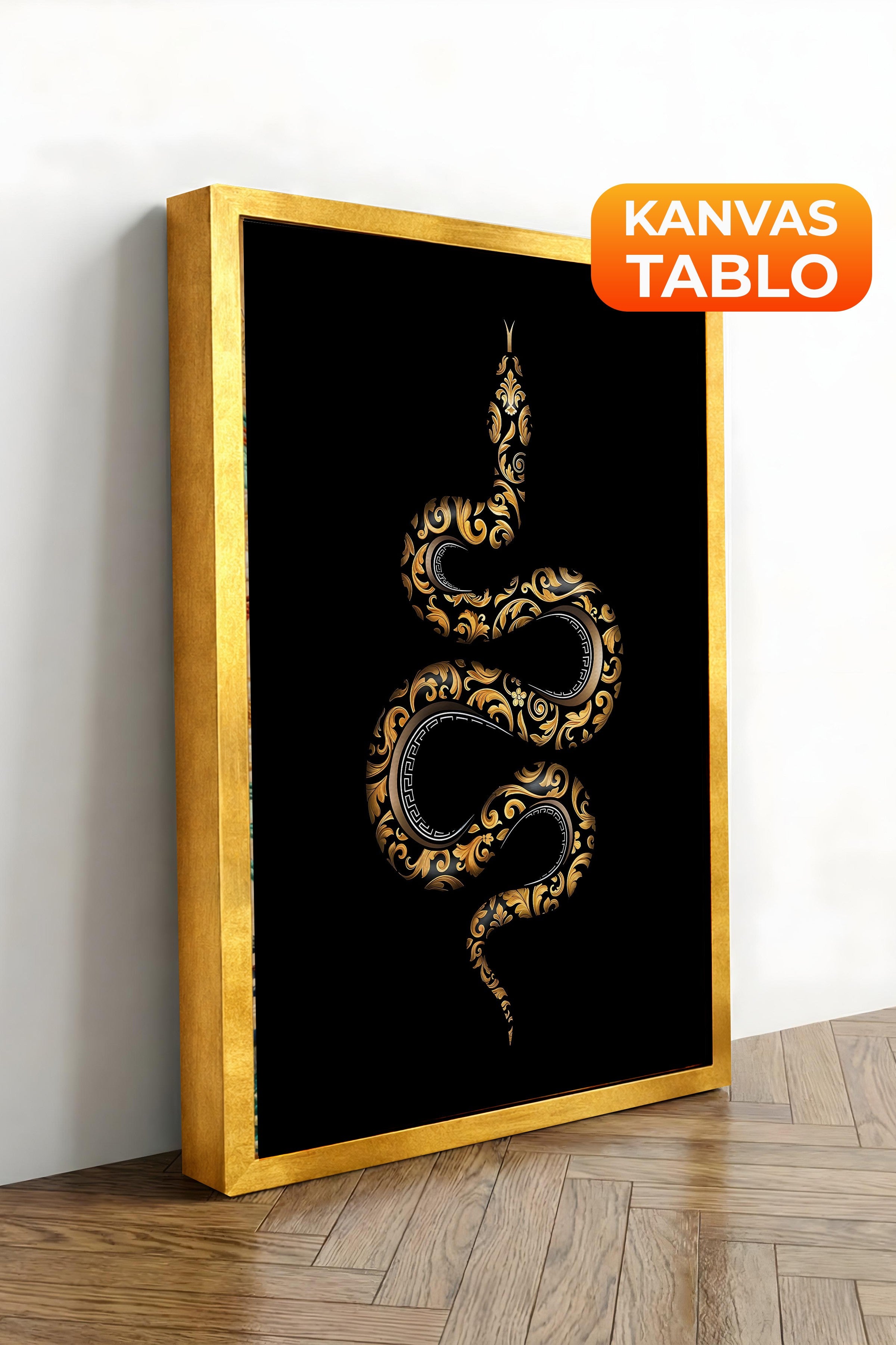 Duvar Tablosu, Lüks Gold Çerçeveli Kanvas Tablo, Ritüel Serisi, Yılan Tablo, NO:115263