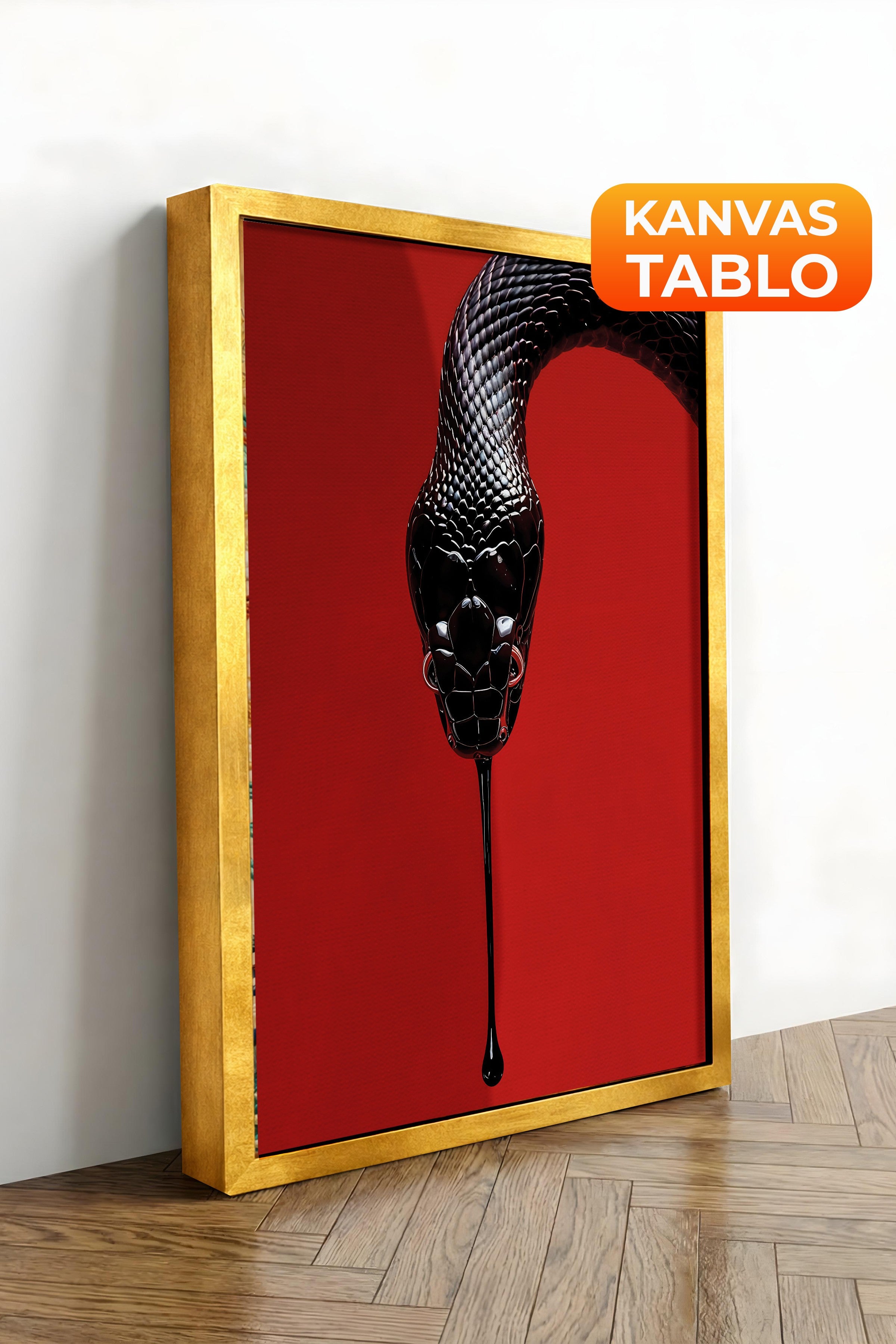 Duvar Tablosu, Lüks Gold Çerçeveli Kanvas Tablo, Ritüel Serisi, Yılan Tablo, NO:115276