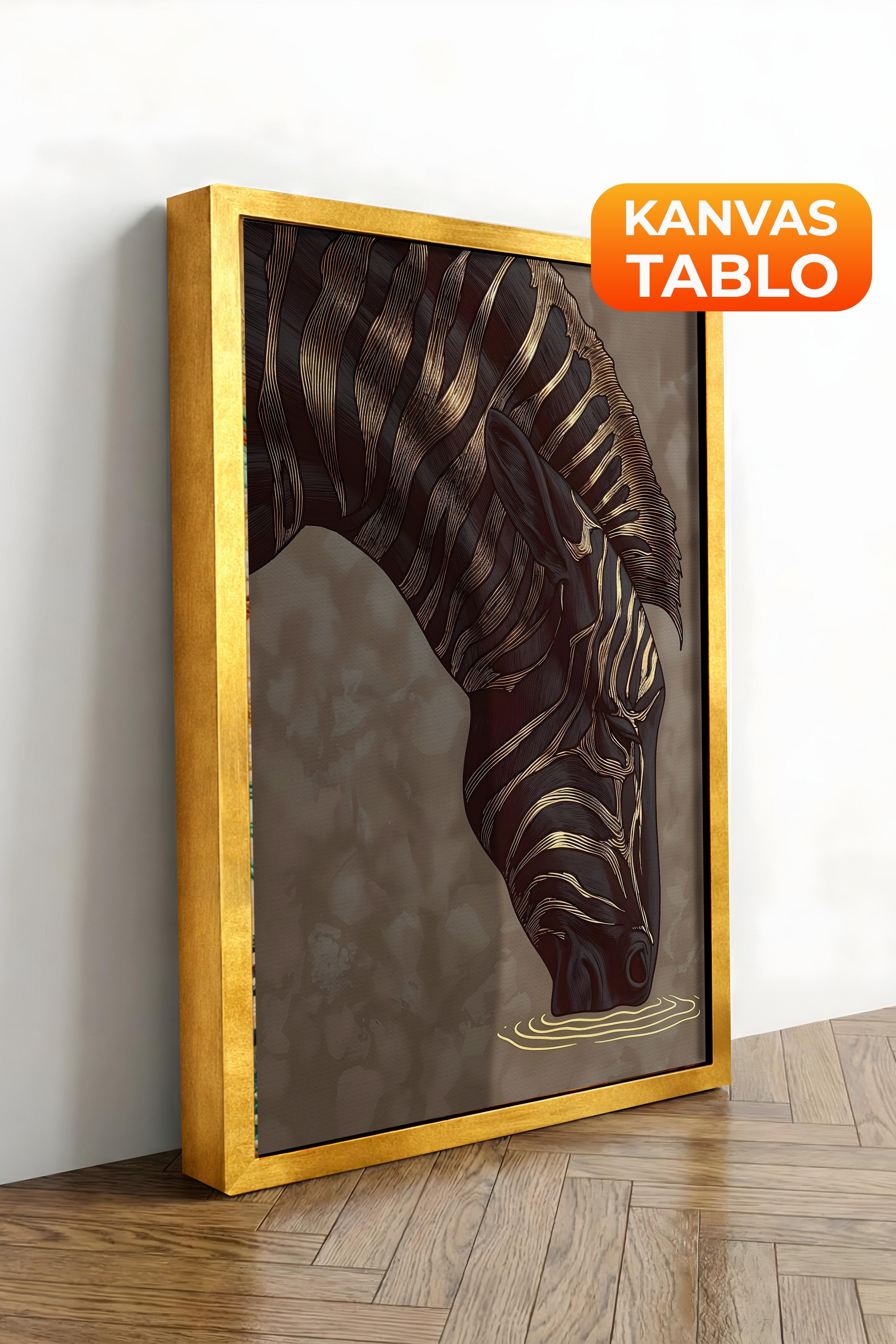 Duvar Tablosu, Lüks Gold Çerçeveli Kanvas Tablo, Ritüel Serisi, Zürafa Tablo, NO:115257