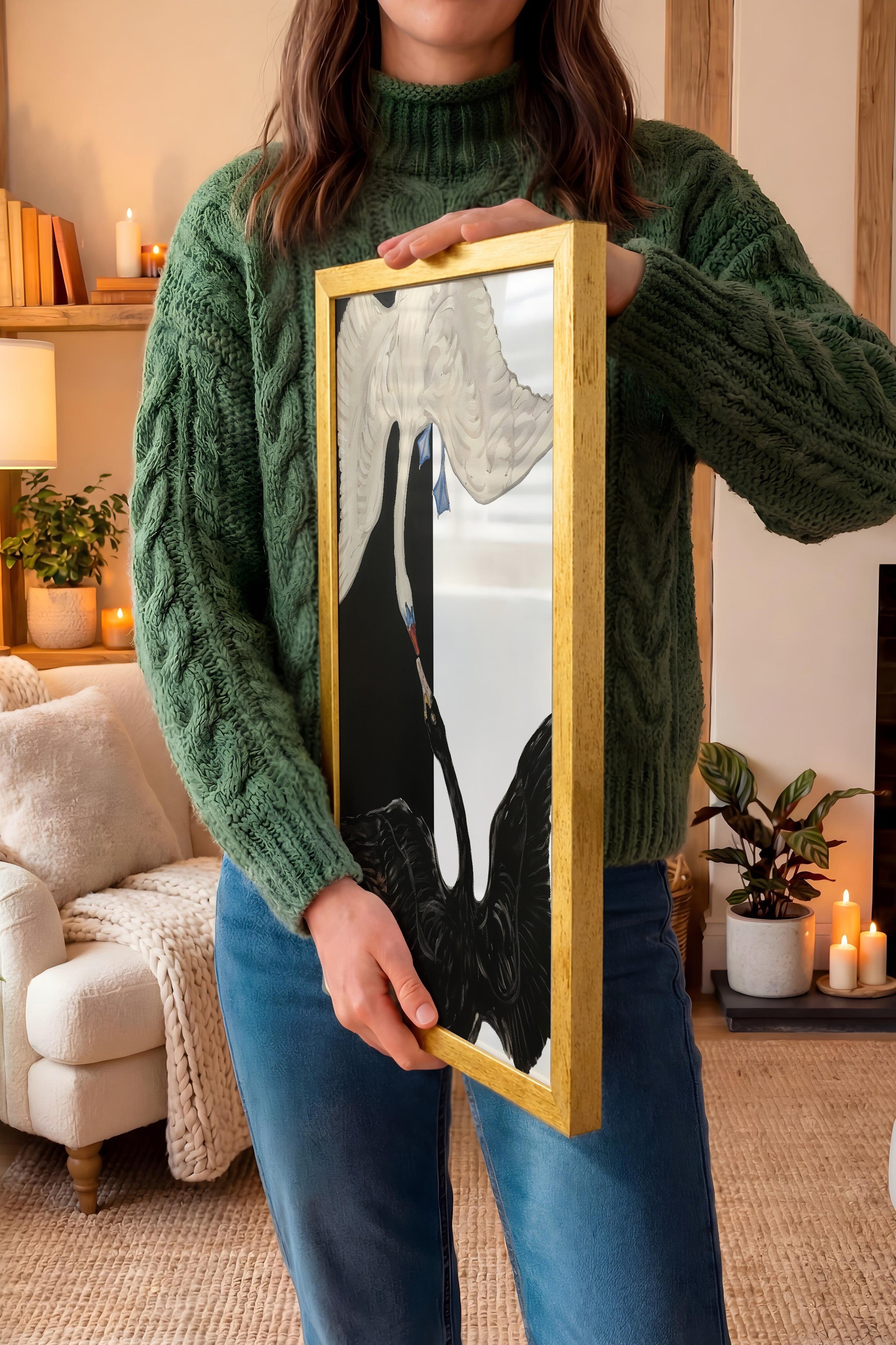 Duvar Tablosu, Lüks Gold Çerçeveli Tablo ve Poster, Ritüel Serisi, Kuş Tablo, NO:115202