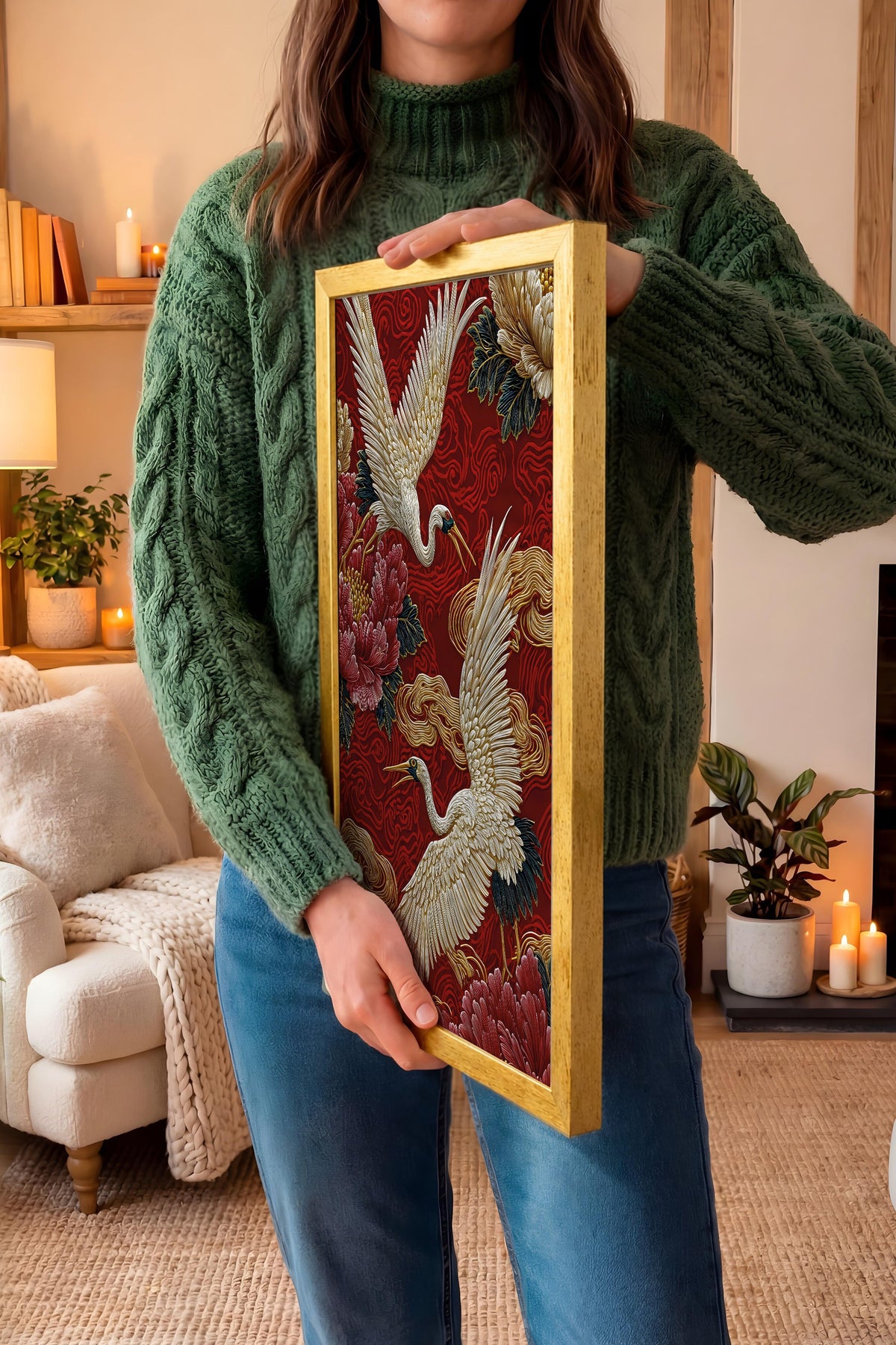 Duvar Tablosu, Lüks Gold Çerçeveli Tablo ve Poster, Ritüel Serisi, Kuş Tablo, NO:115248