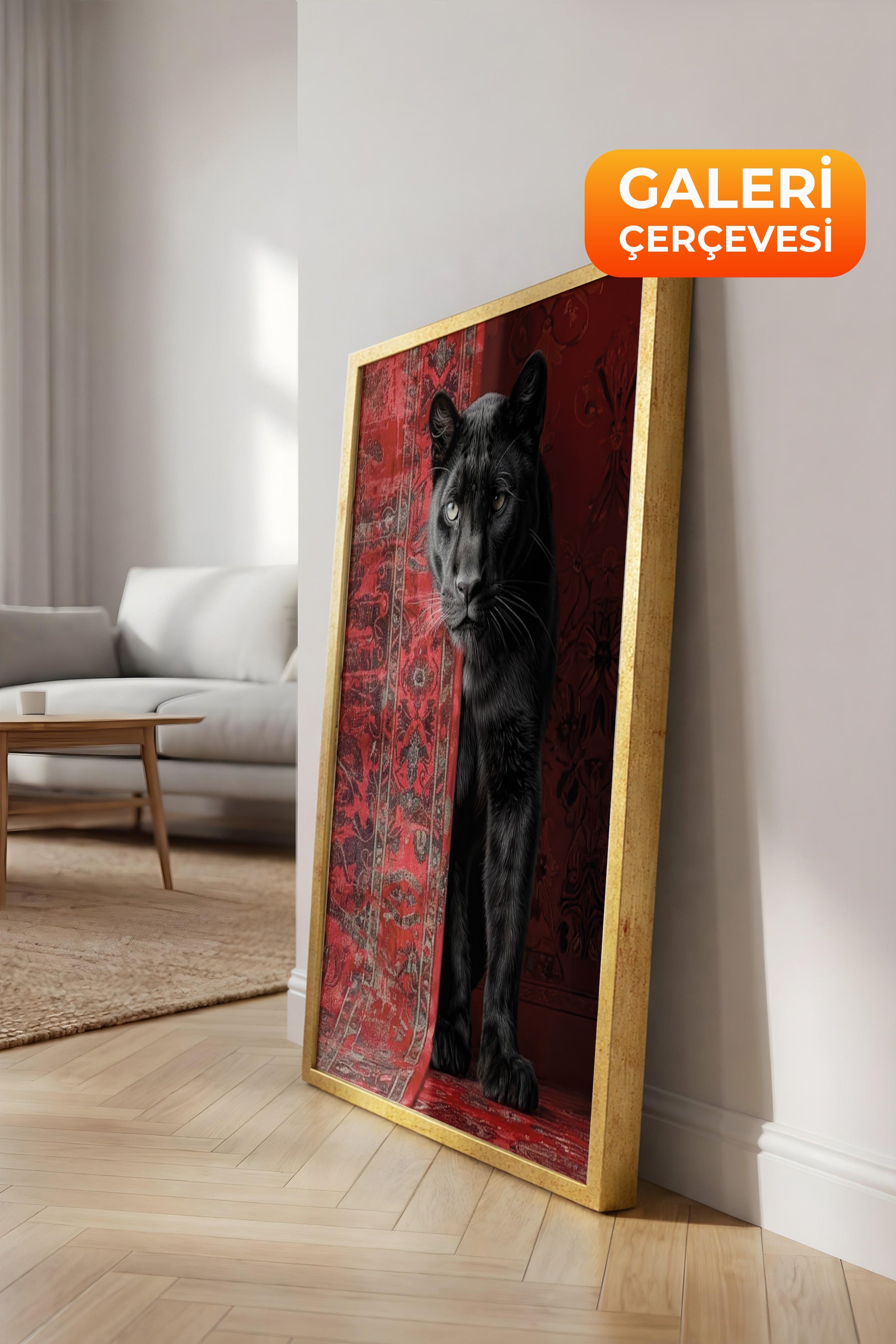 Duvar Tablosu, Lüks Gold Çerçeveli Tablo ve Poster, Ritüel Serisi, Leopar Tablo, NO:115238