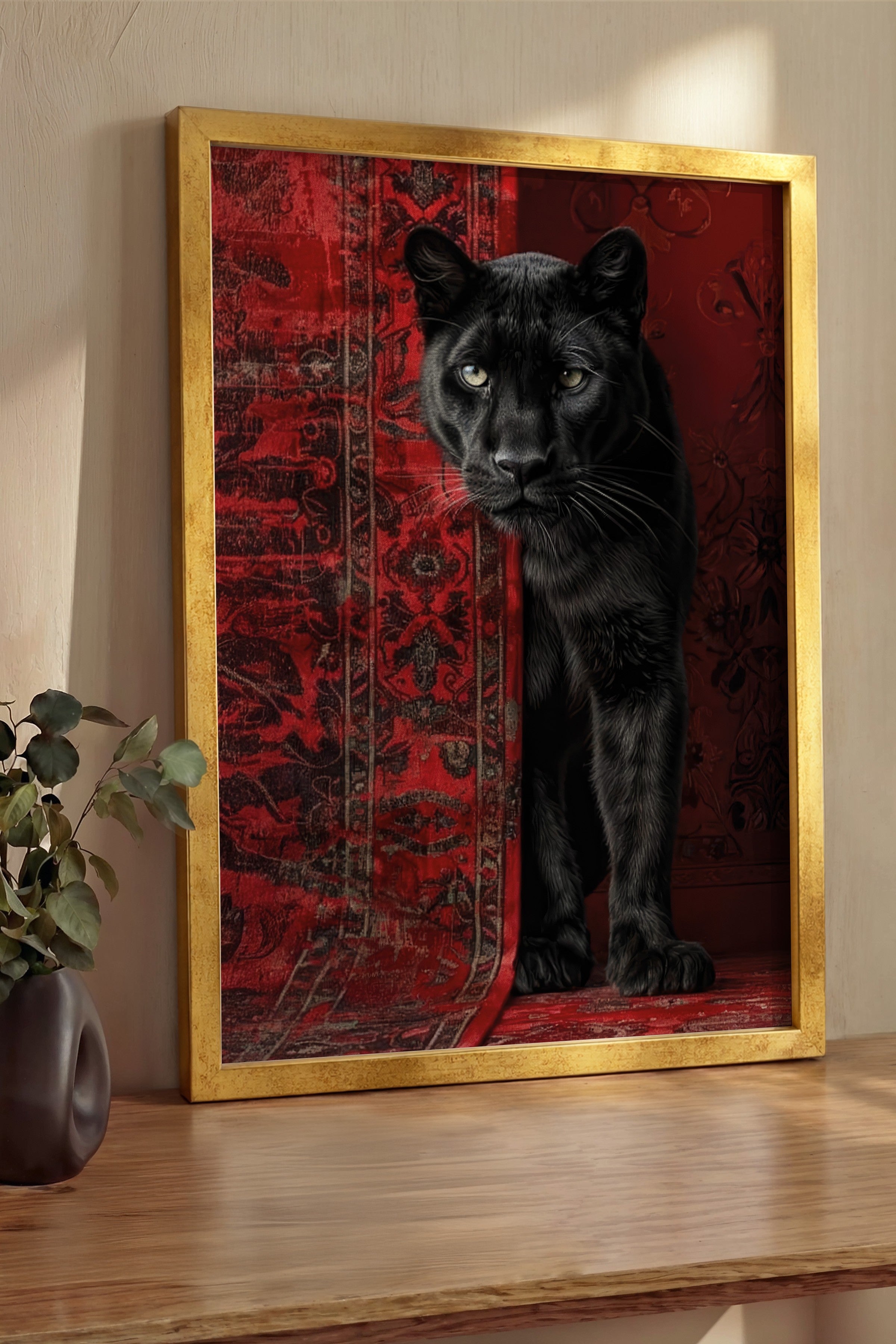 Duvar Tablosu, Lüks Gold Çerçeveli Tablo ve Poster, Ritüel Serisi, Leopar Tablo, NO:115238