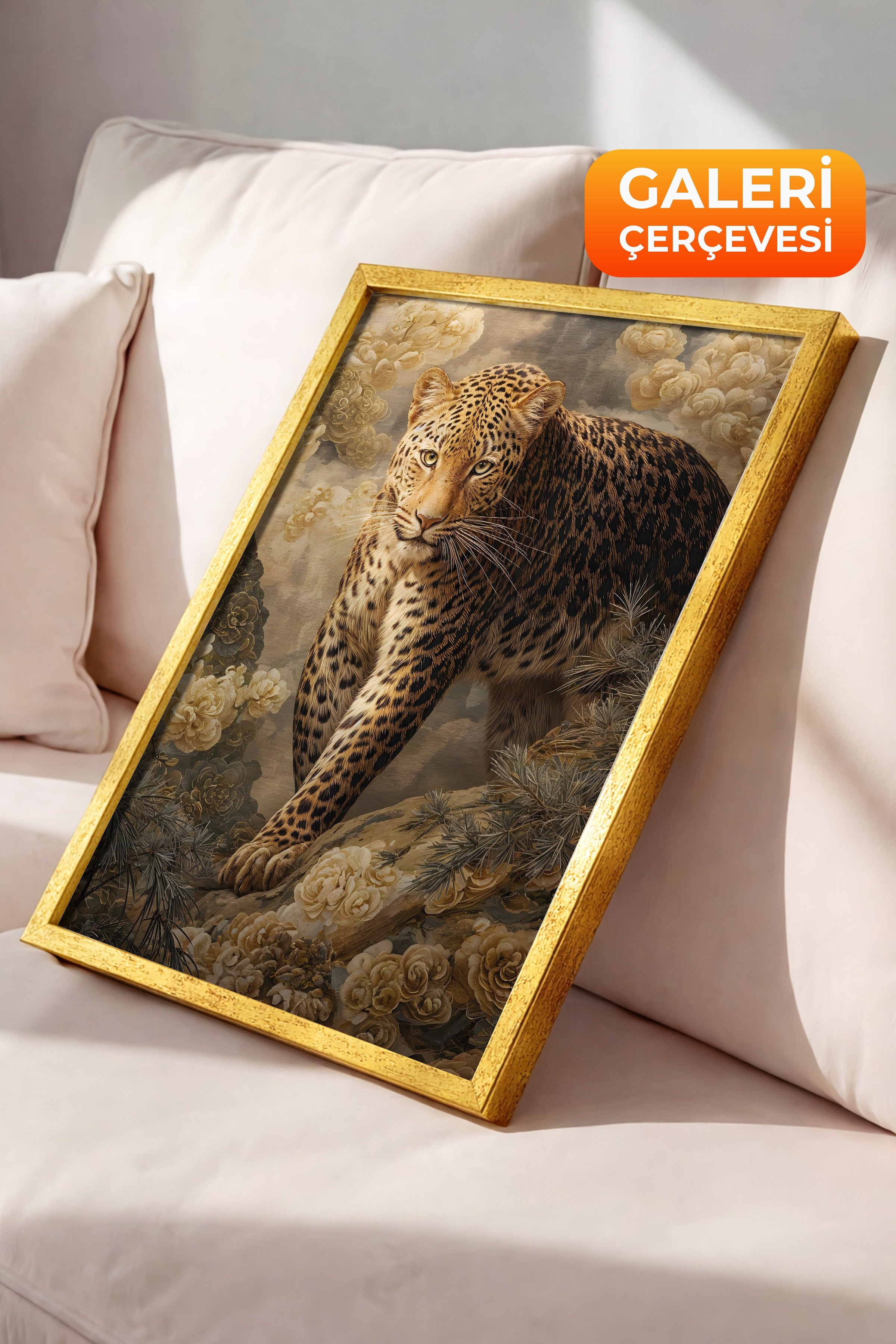 Duvar Tablosu, Lüks Gold Çerçeveli Tablo ve Poster, Ritüel Serisi, Leopar Tablo, NO:115254