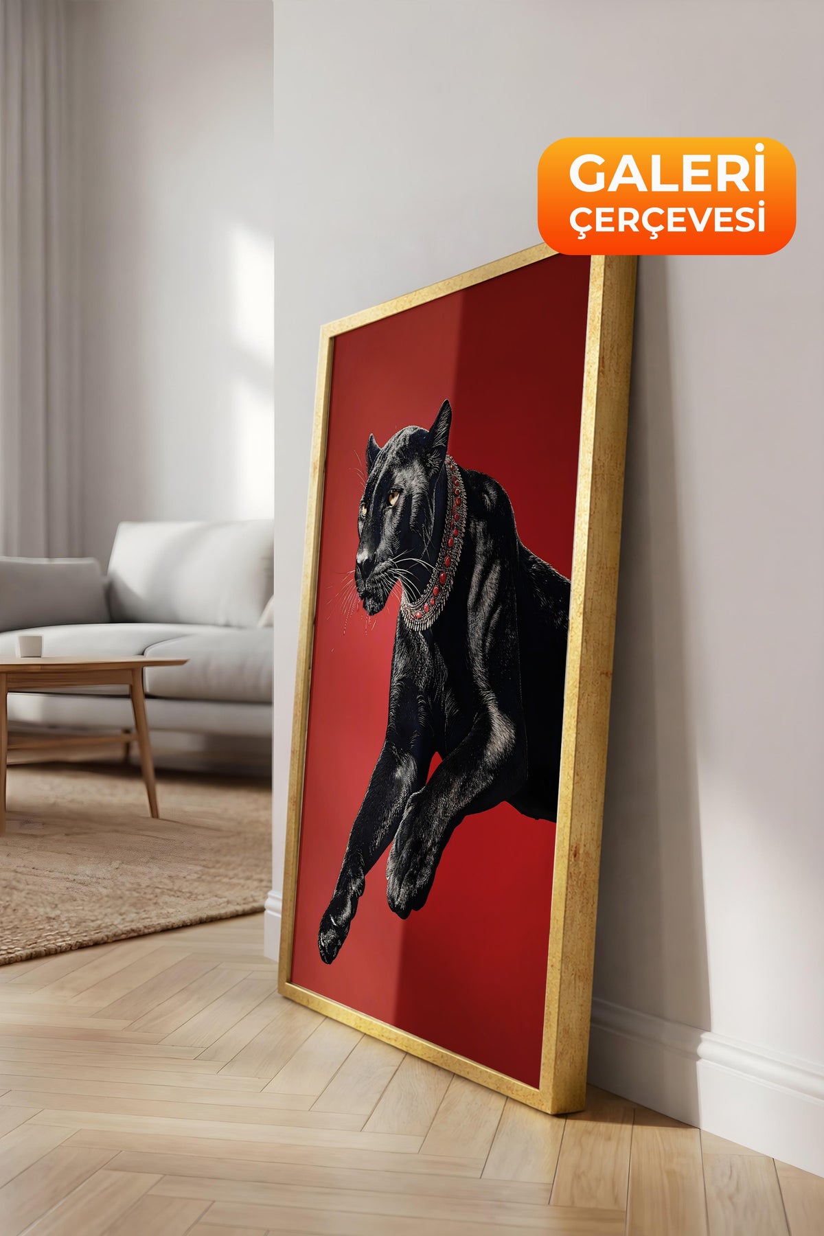 Duvar Tablosu, Lüks Gold Çerçeveli Tablo ve Poster, Ritüel Serisi, Leopar Tablo, NO:115261