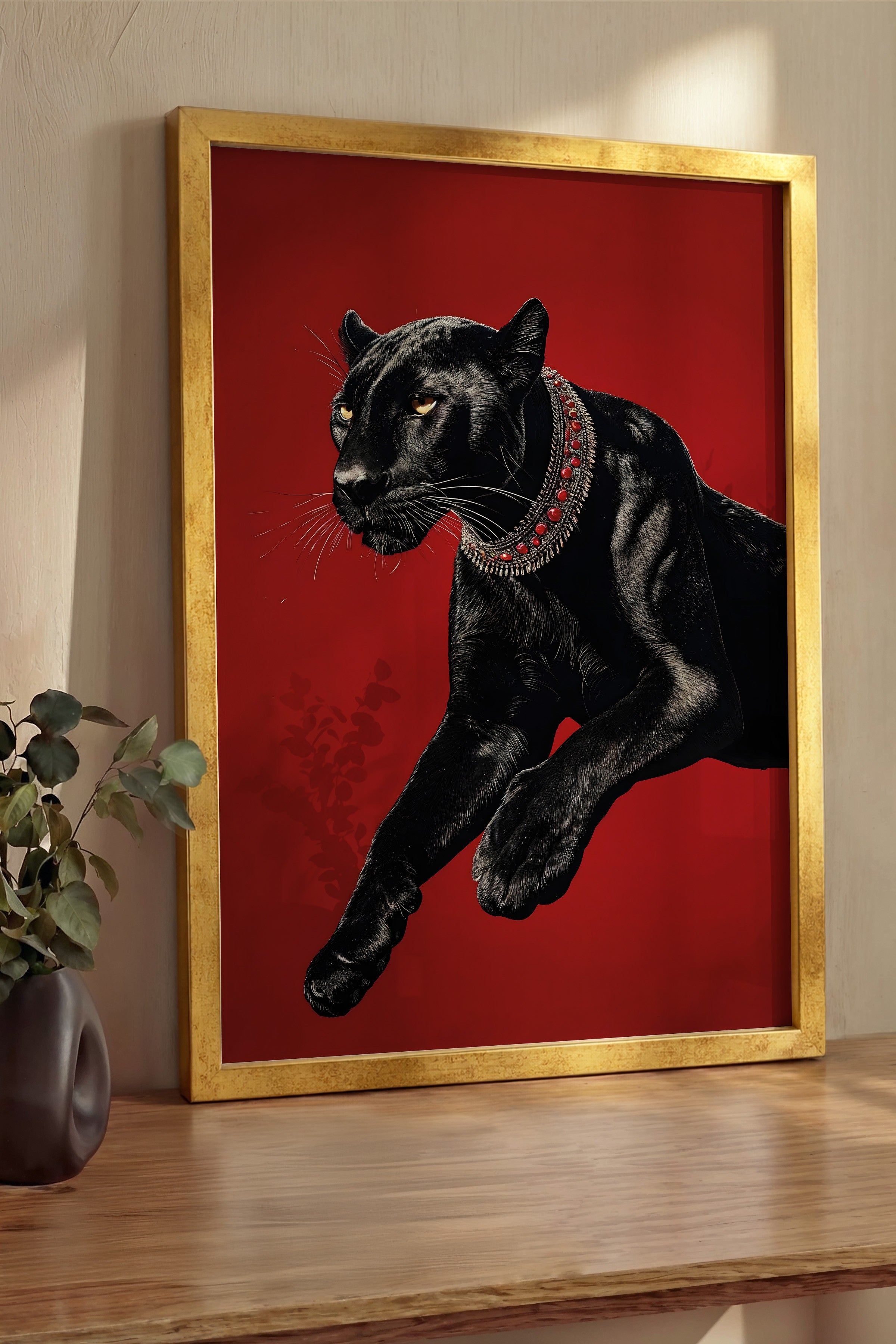 Duvar Tablosu, Lüks Gold Çerçeveli Tablo ve Poster, Ritüel Serisi, Leopar Tablo, NO:115261