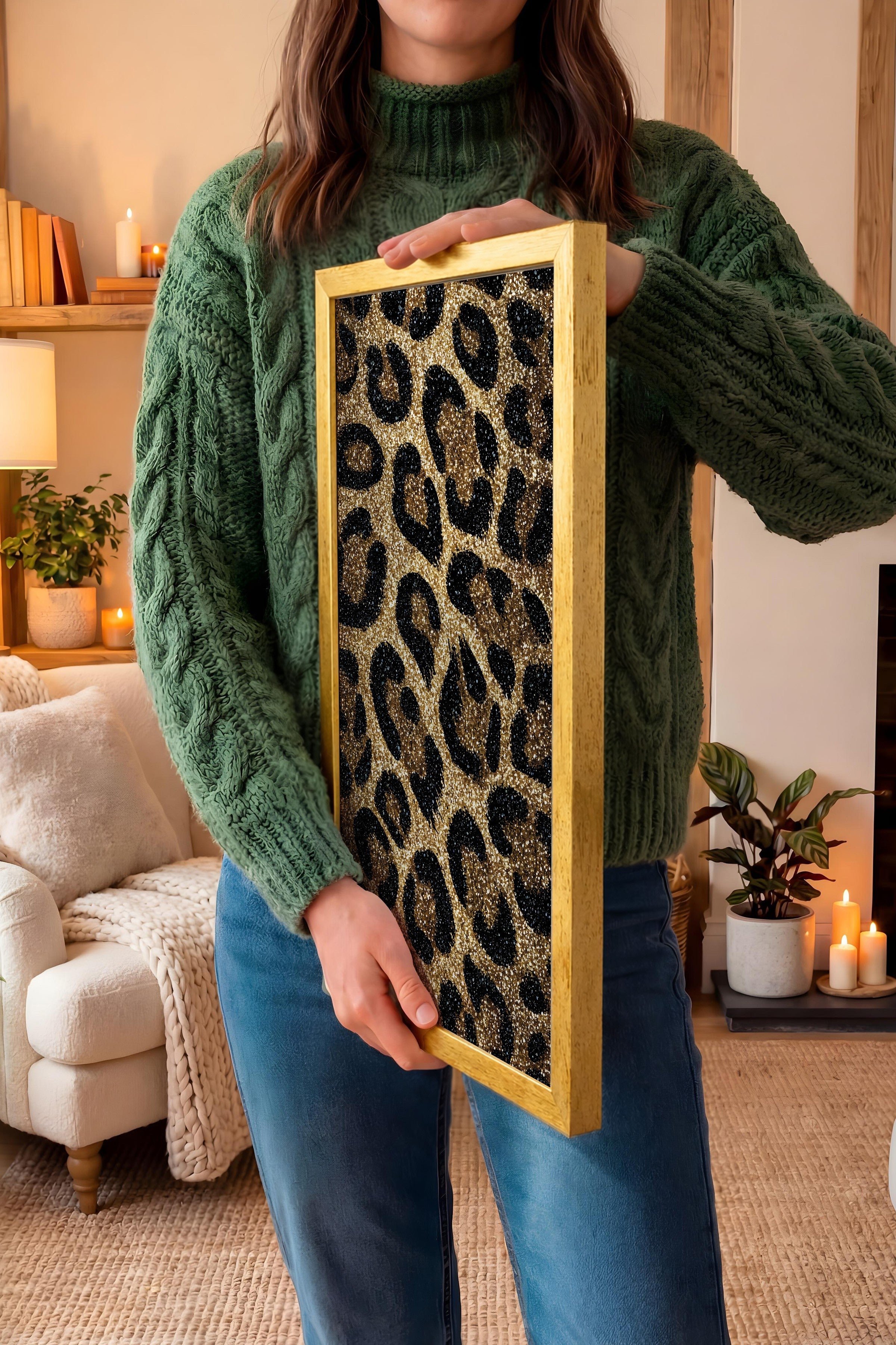 Duvar Tablosu, Lüks Gold Çerçeveli Tablo ve Poster, Ritüel Serisi, Leopar Tablo, NO:115264