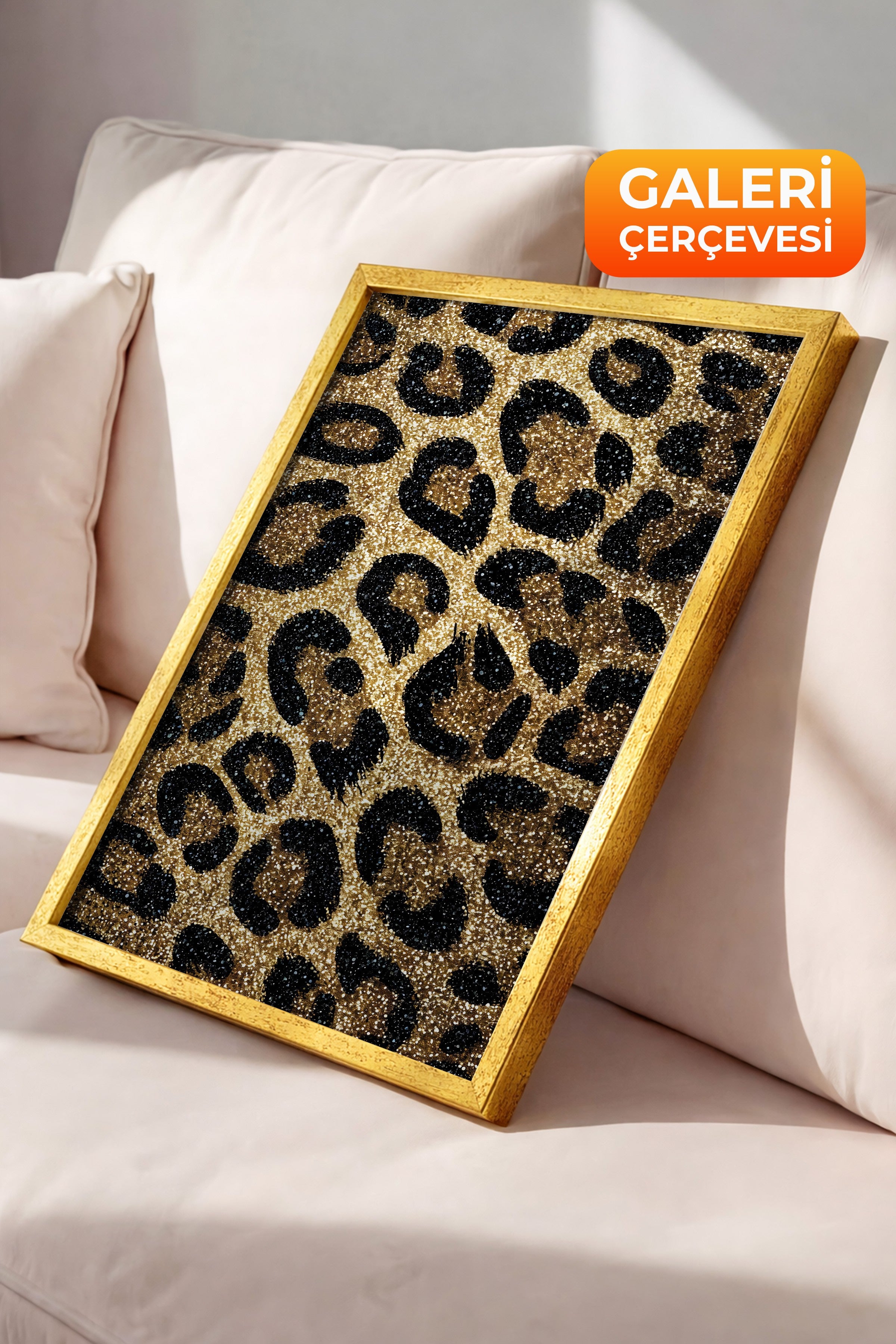 Duvar Tablosu, Lüks Gold Çerçeveli Tablo ve Poster, Ritüel Serisi, Leopar Tablo, NO:115264