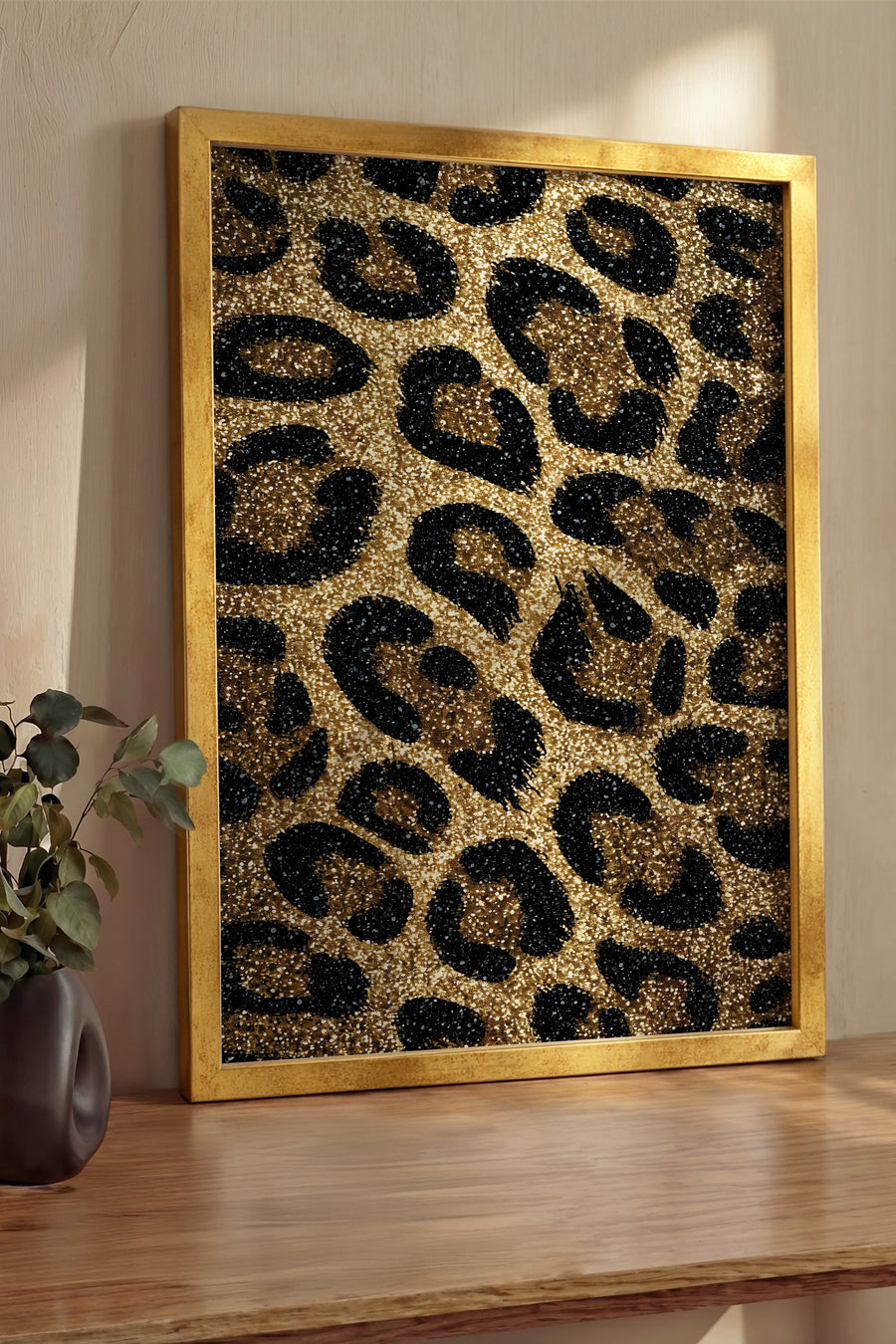 Duvar Tablosu, Lüks Gold Çerçeveli Tablo ve Poster, Ritüel Serisi, Leopar Tablo, NO:115264