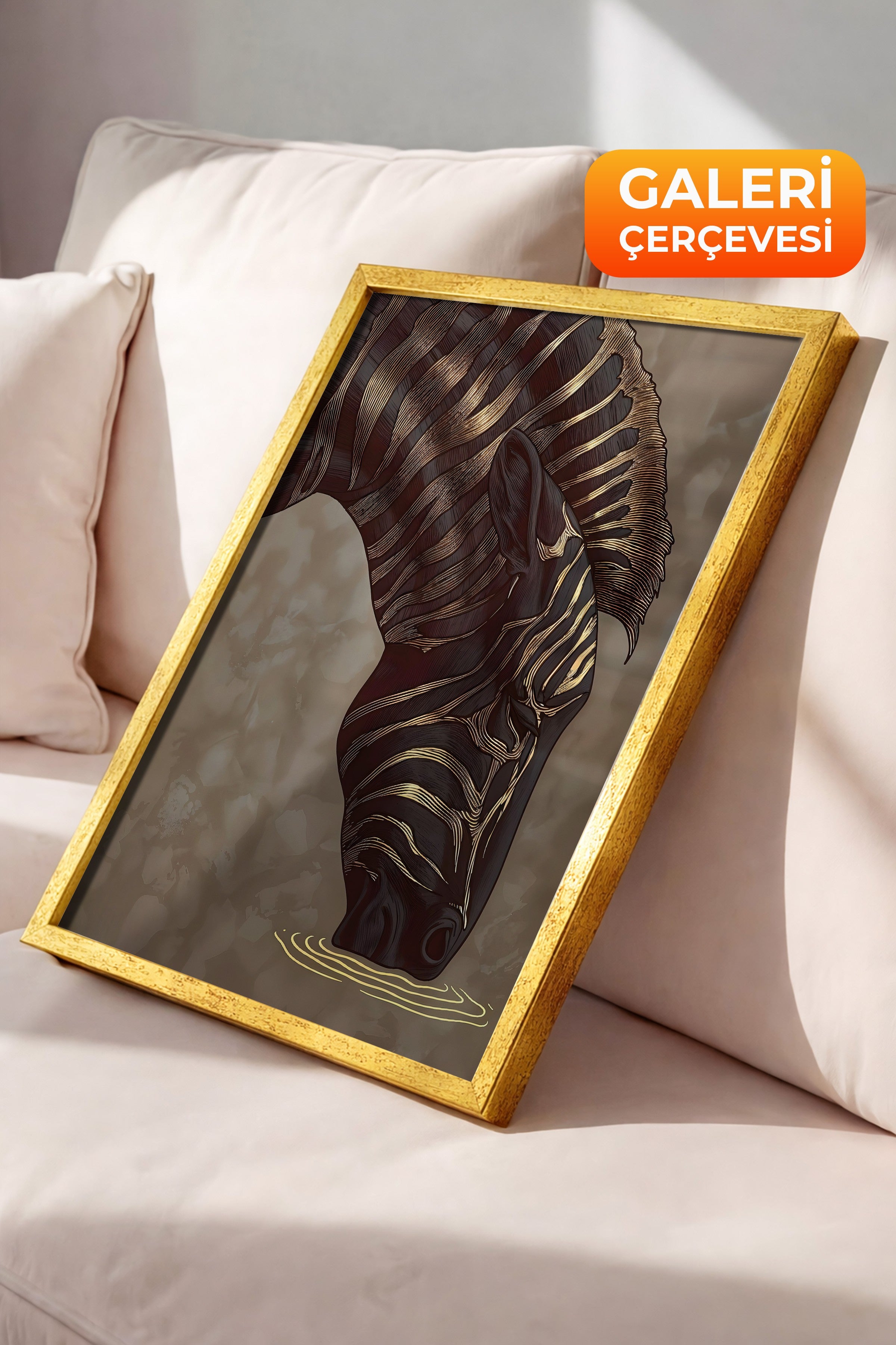 Duvar Tablosu, Lüks Gold Çerçeveli Tablo ve Poster, Ritüel Serisi, Zürafa Tablo, NO:115257