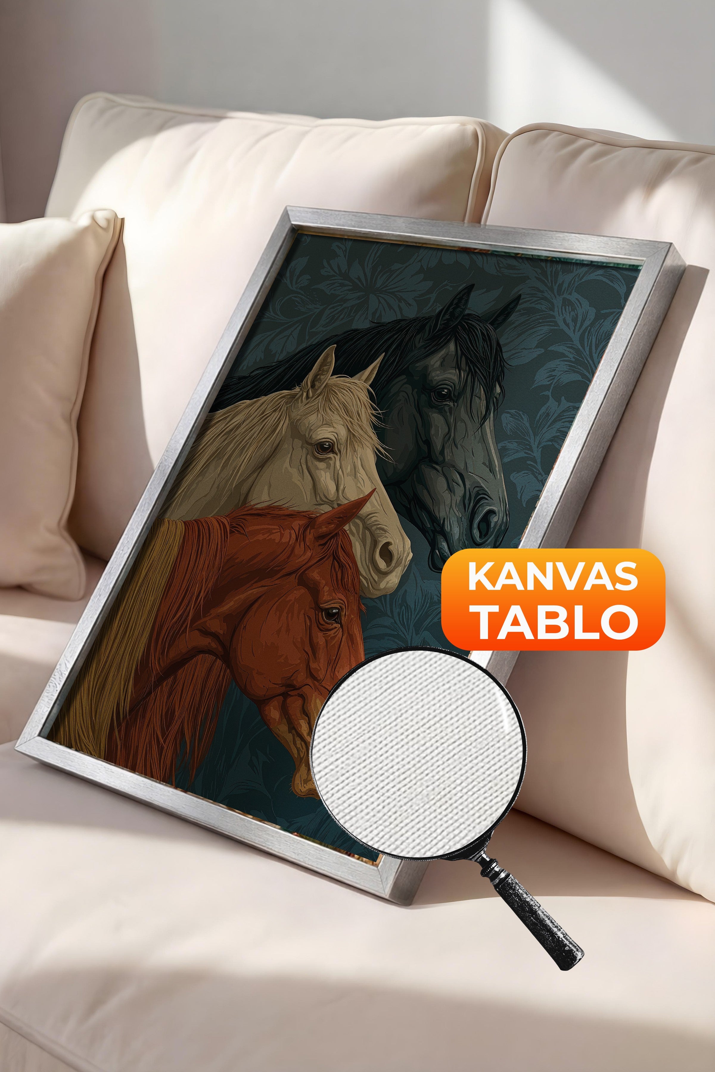 Duvar Tablosu, Lüks Gümüş Çerçeveli Kanvas Tablo, Ritüel Serisi, At Tablo, NO:115196