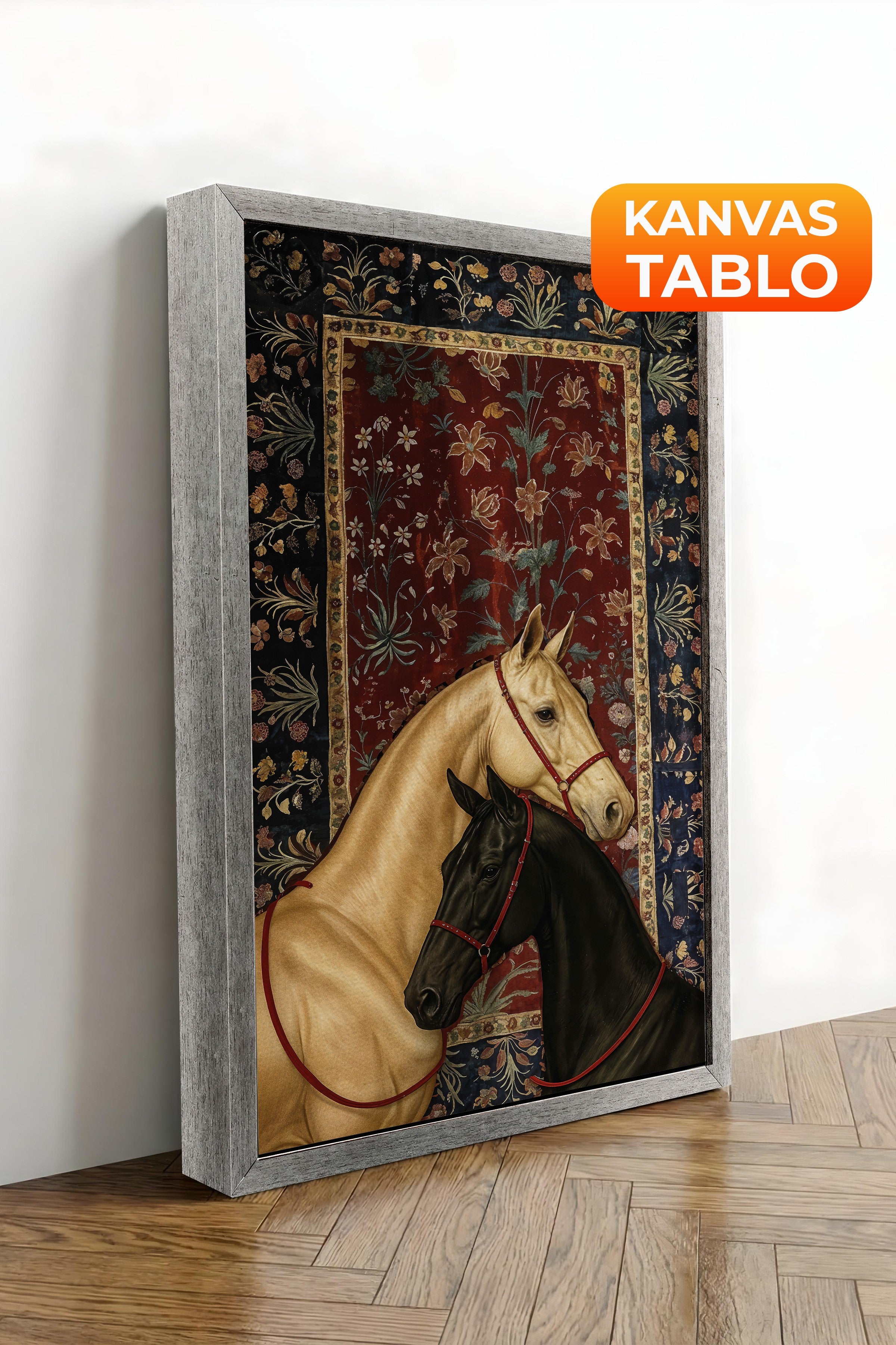 Duvar Tablosu, Lüks Gümüş Çerçeveli Kanvas Tablo, Ritüel Serisi, At Tablo, NO:115197