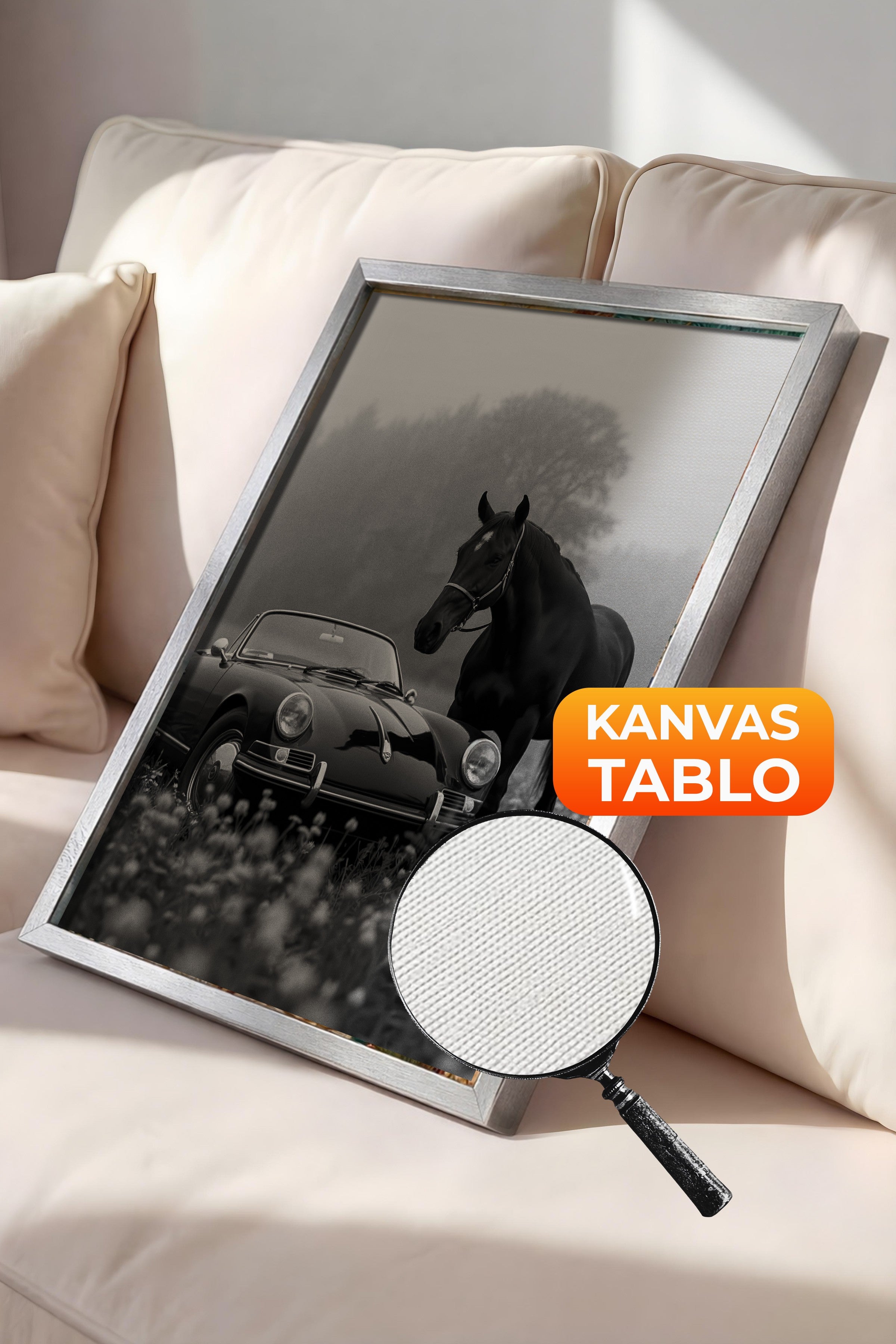 Duvar Tablosu, Lüks Gümüş Çerçeveli Kanvas Tablo, Ritüel Serisi, At Tablo, NO:115225