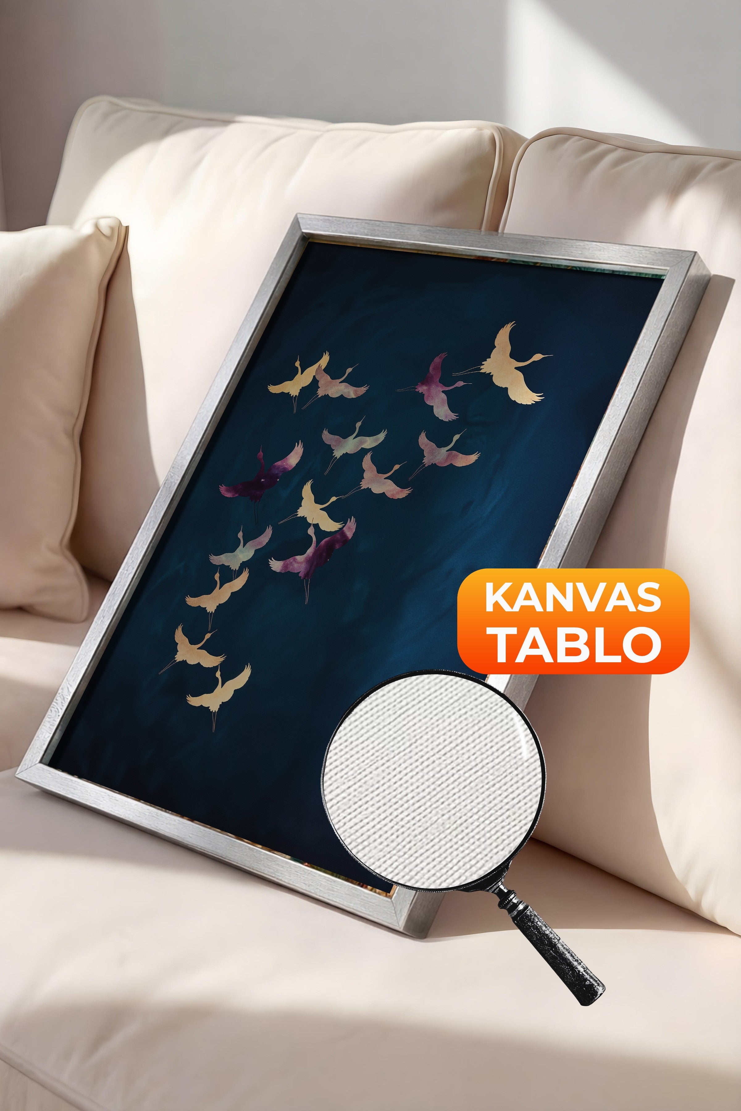 Duvar Tablosu, Lüks Gümüş Çerçeveli Kanvas Tablo, Ritüel Serisi, Kuş Tablo, NO:115200