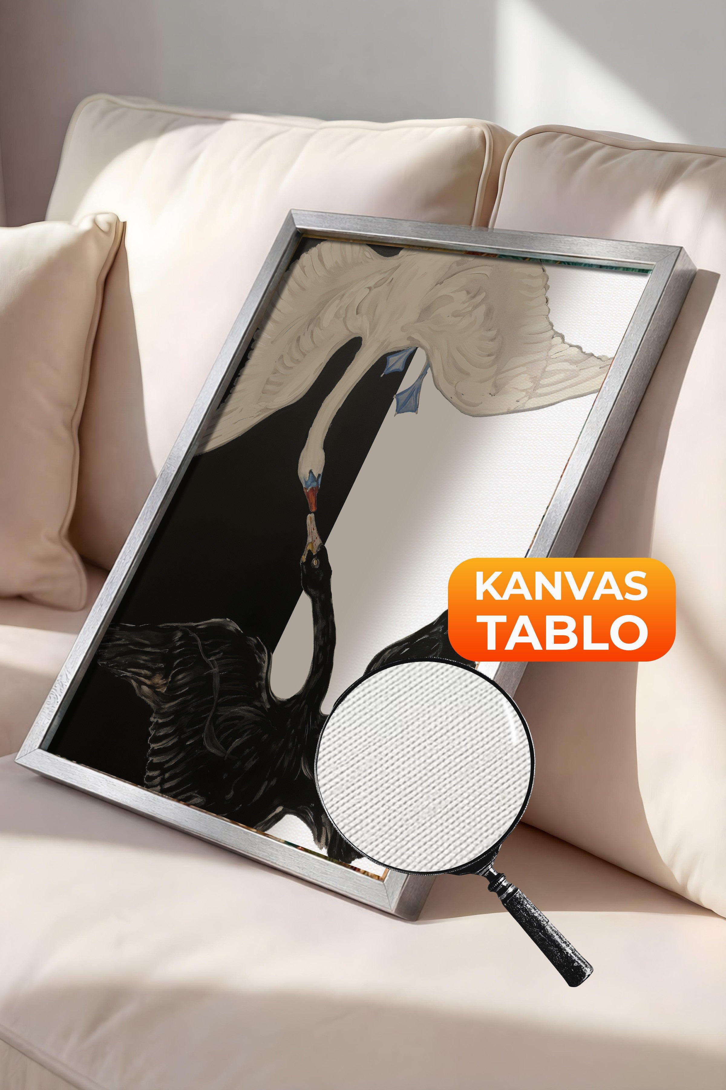 Duvar Tablosu, Lüks Gümüş Çerçeveli Kanvas Tablo, Ritüel Serisi, Kuş Tablo, NO:115202