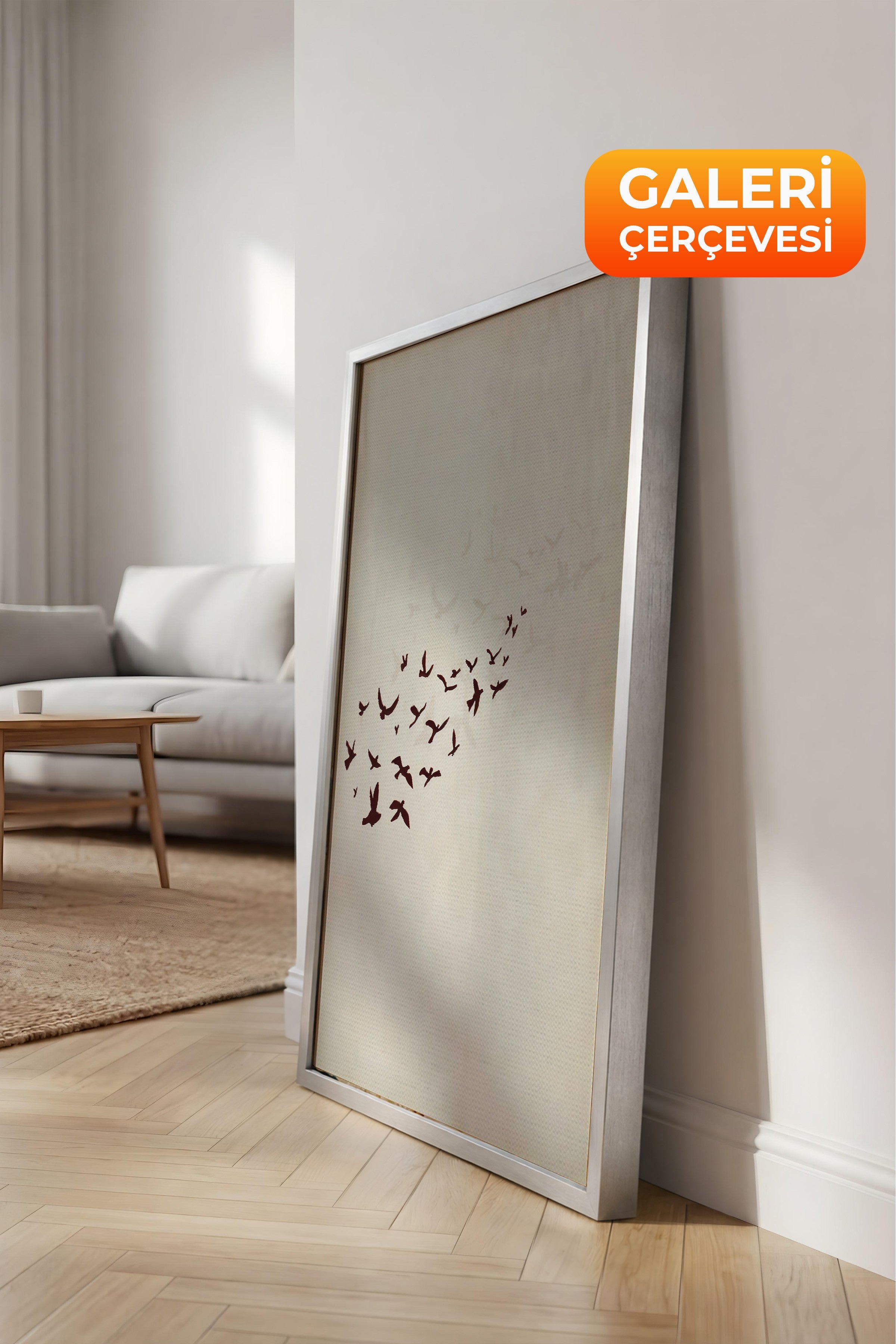 Duvar Tablosu, Lüks Gümüş Çerçeveli Kanvas Tablo, Ritüel Serisi, Kuş Tablo, NO:115204