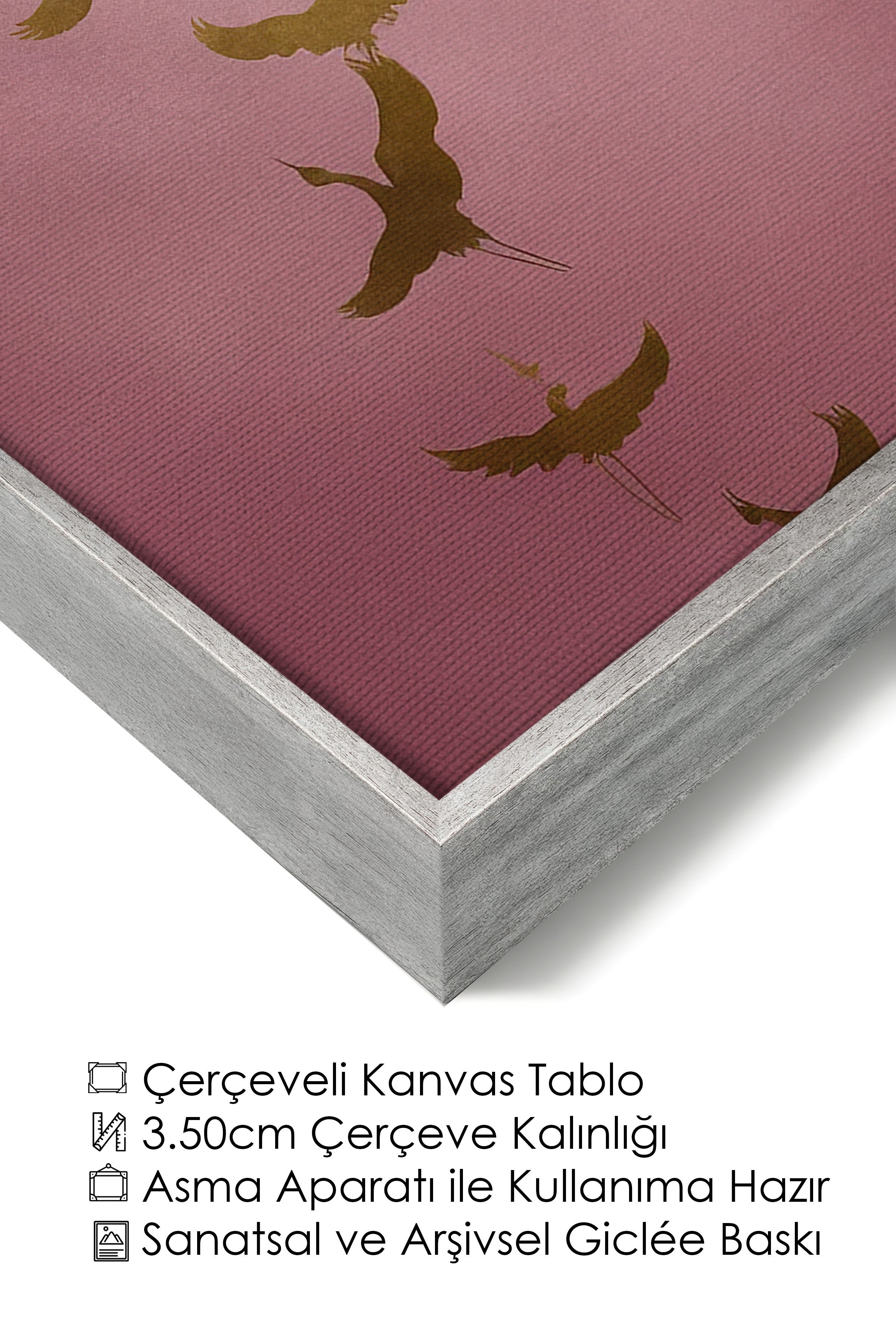 Duvar Tablosu, Lüks Gümüş Çerçeveli Kanvas Tablo, Ritüel Serisi, Kuş Tablo, NO:115206