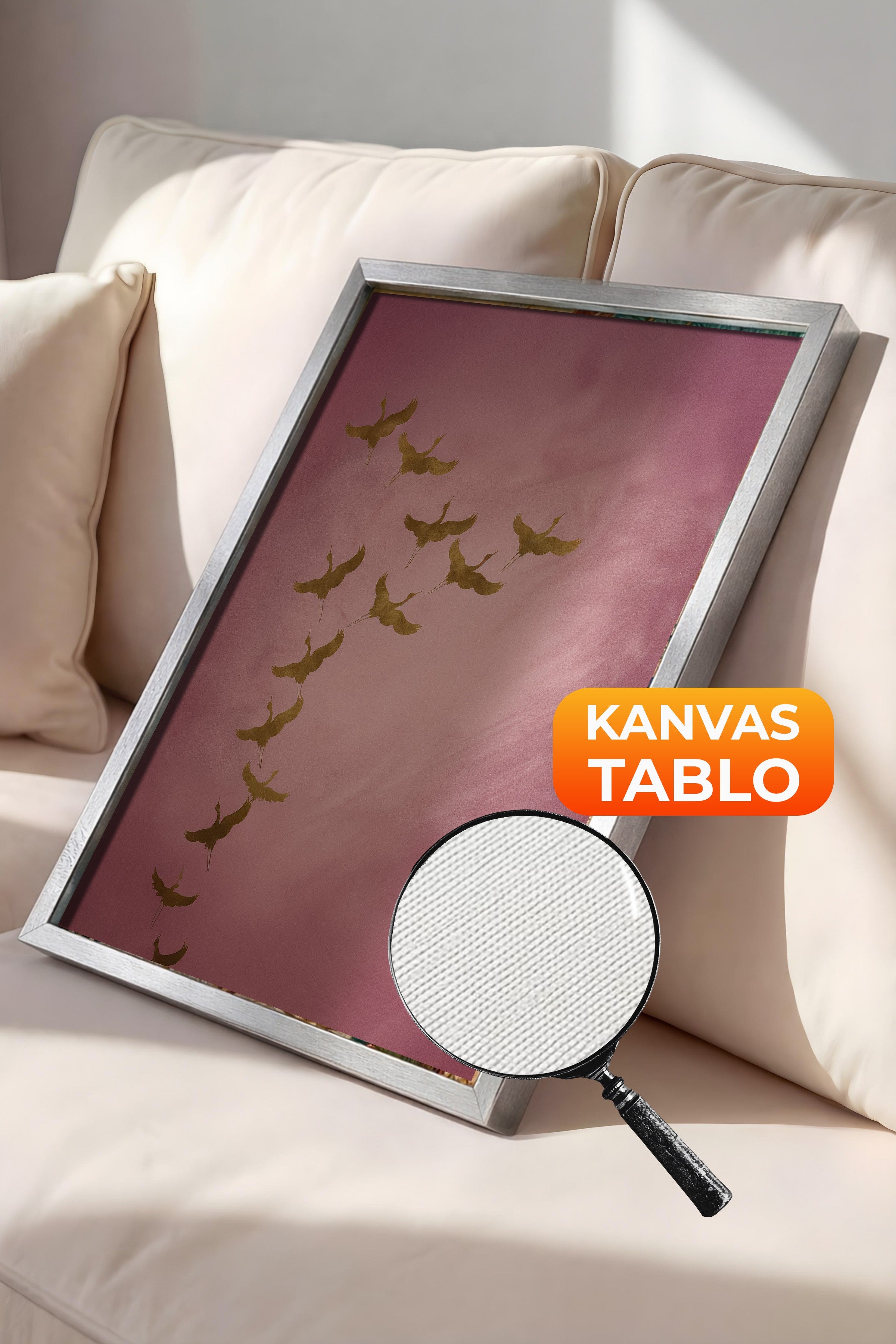 Duvar Tablosu, Lüks Gümüş Çerçeveli Kanvas Tablo, Ritüel Serisi, Kuş Tablo, NO:115206