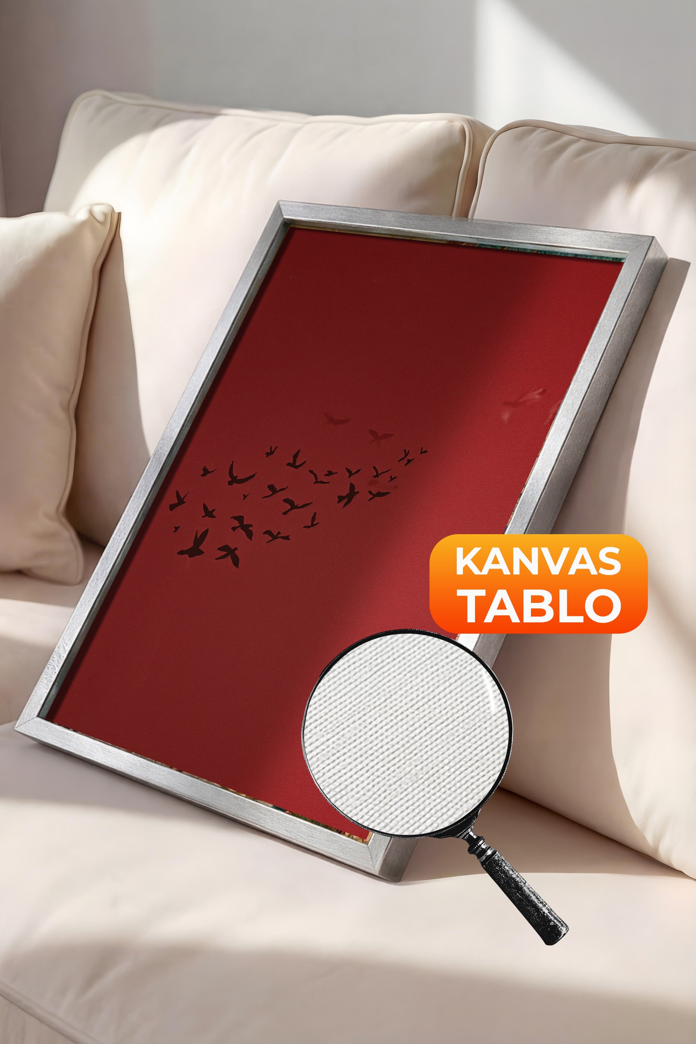 Duvar Tablosu, Lüks Gümüş Çerçeveli Kanvas Tablo, Ritüel Serisi, Kuş Tablo, NO:115209