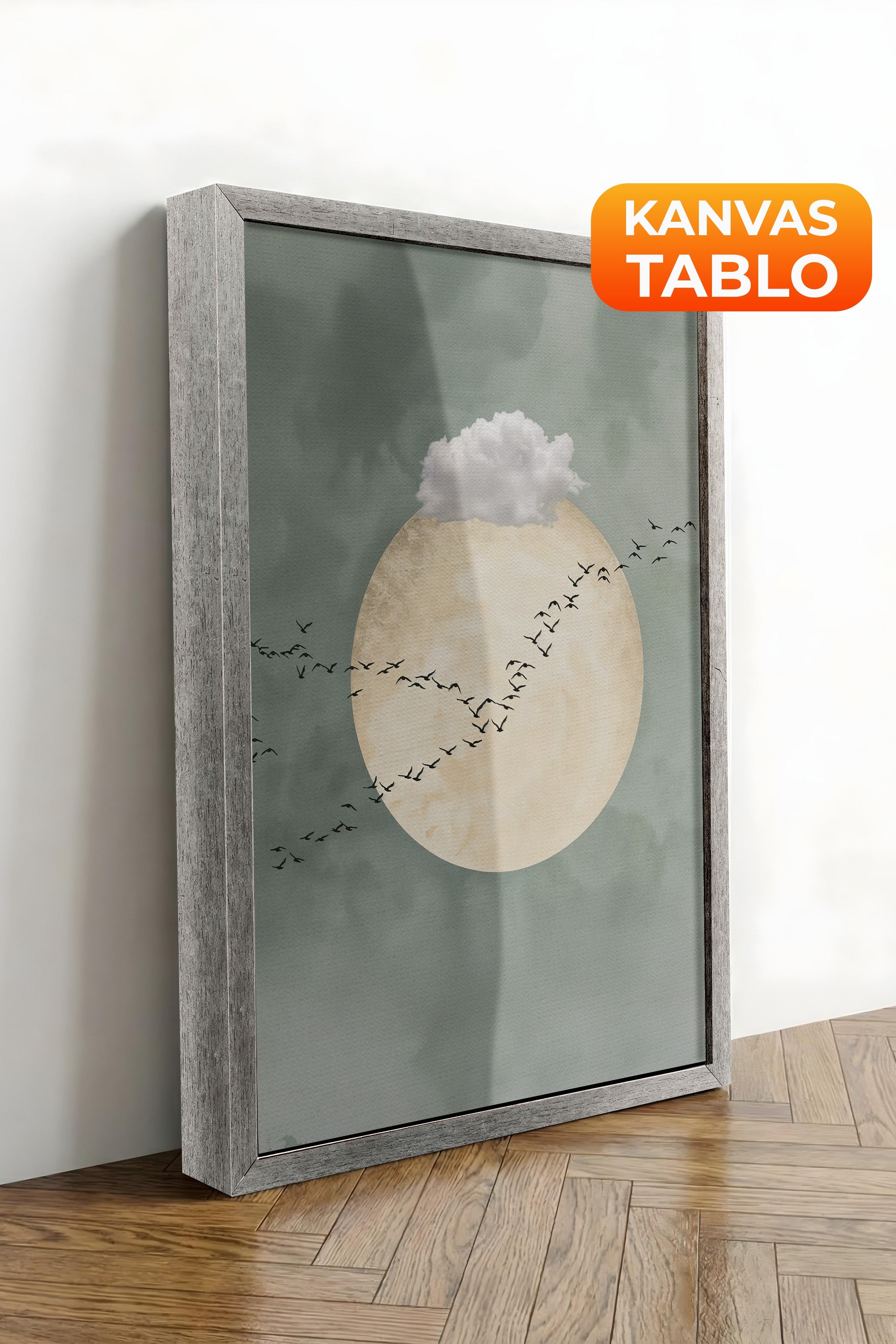 Duvar Tablosu, Lüks Gümüş Çerçeveli Kanvas Tablo, Ritüel Serisi, Kuş Tablo, NO:115221