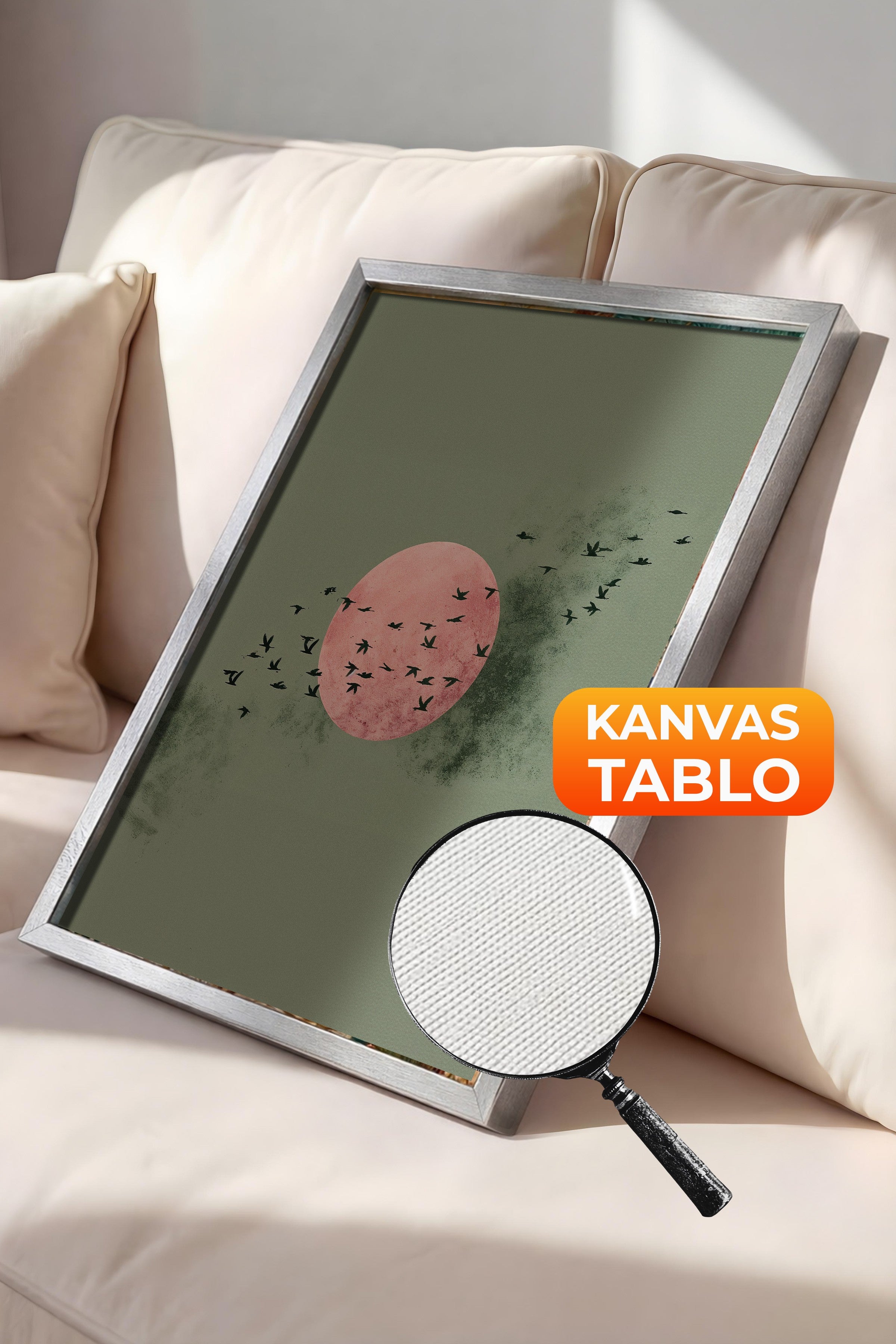 Duvar Tablosu, Lüks Gümüş Çerçeveli Kanvas Tablo, Ritüel Serisi, Kuş Tablo, NO:115234