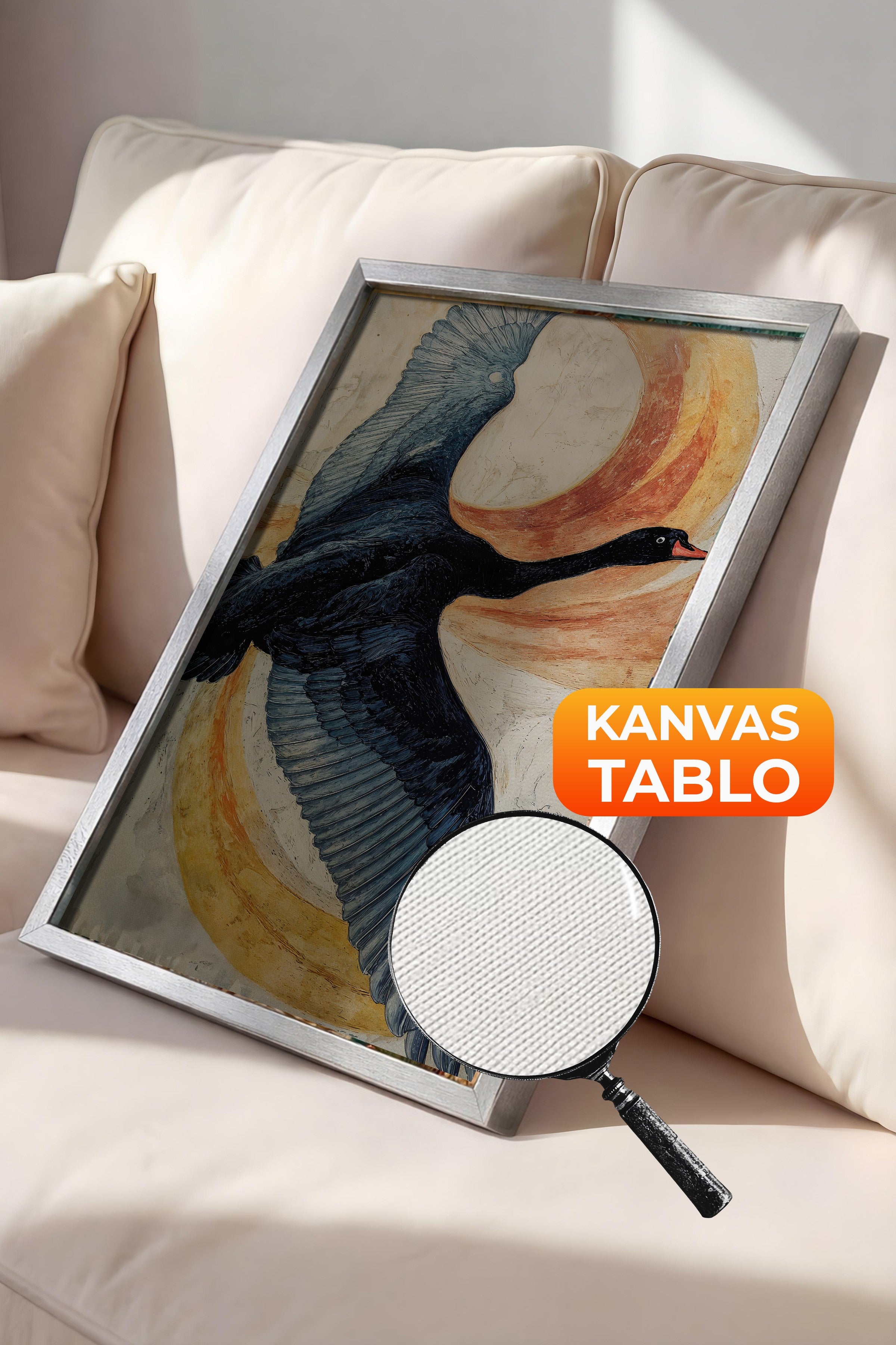 Duvar Tablosu, Lüks Gümüş Çerçeveli Kanvas Tablo, Ritüel Serisi, Kuş Tablo, NO:115235