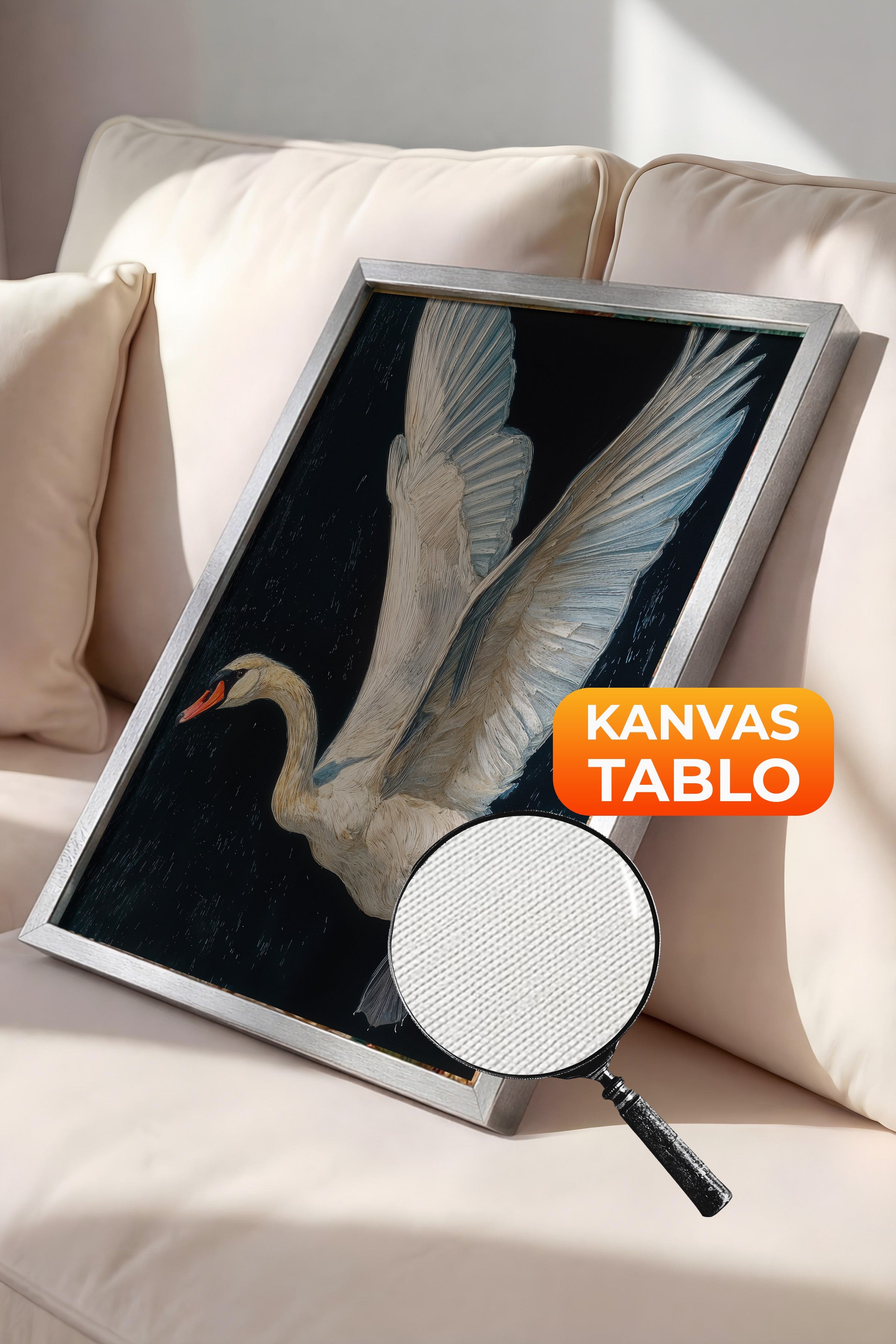 Duvar Tablosu, Lüks Gümüş Çerçeveli Kanvas Tablo, Ritüel Serisi, Kuş Tablo, NO:115243