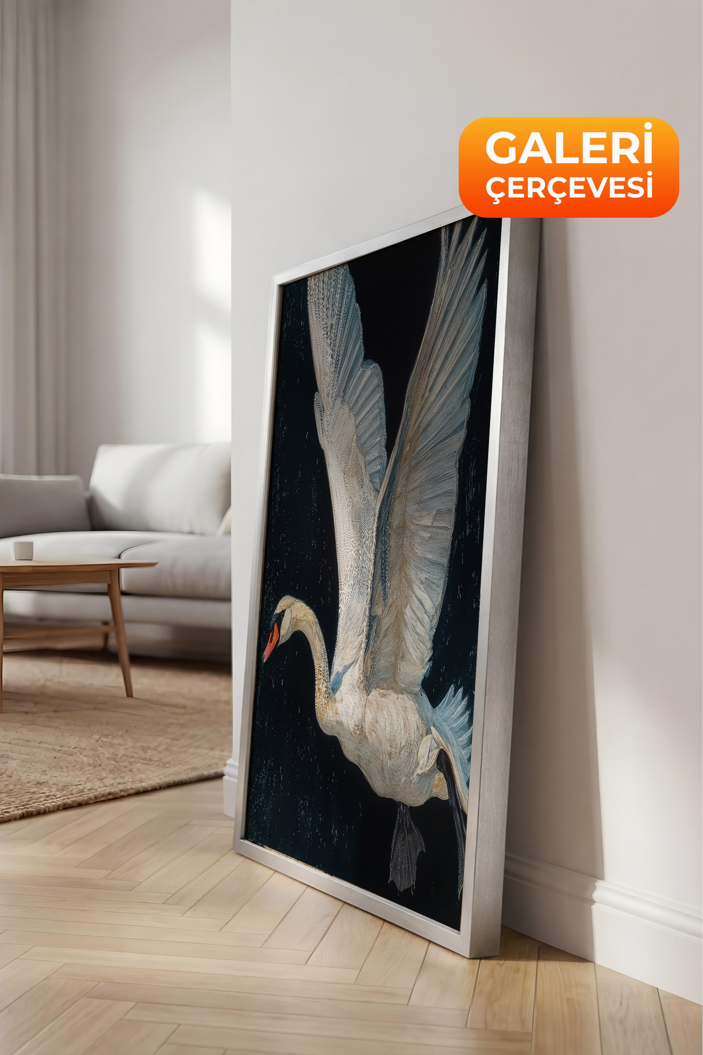 Duvar Tablosu, Lüks Gümüş Çerçeveli Kanvas Tablo, Ritüel Serisi, Kuş Tablo, NO:115243