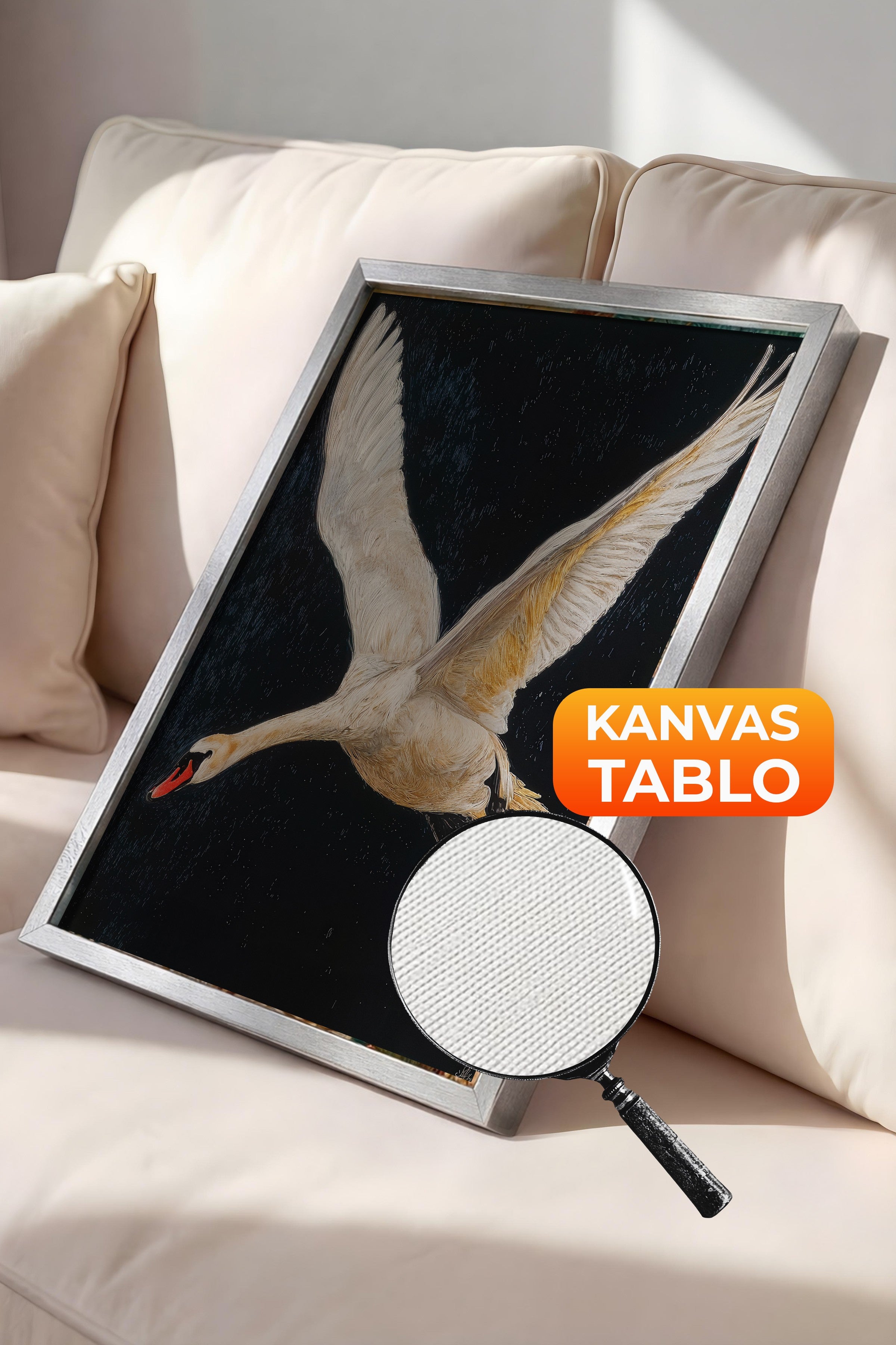 Duvar Tablosu, Lüks Gümüş Çerçeveli Kanvas Tablo, Ritüel Serisi, Kuş Tablo, NO:115246