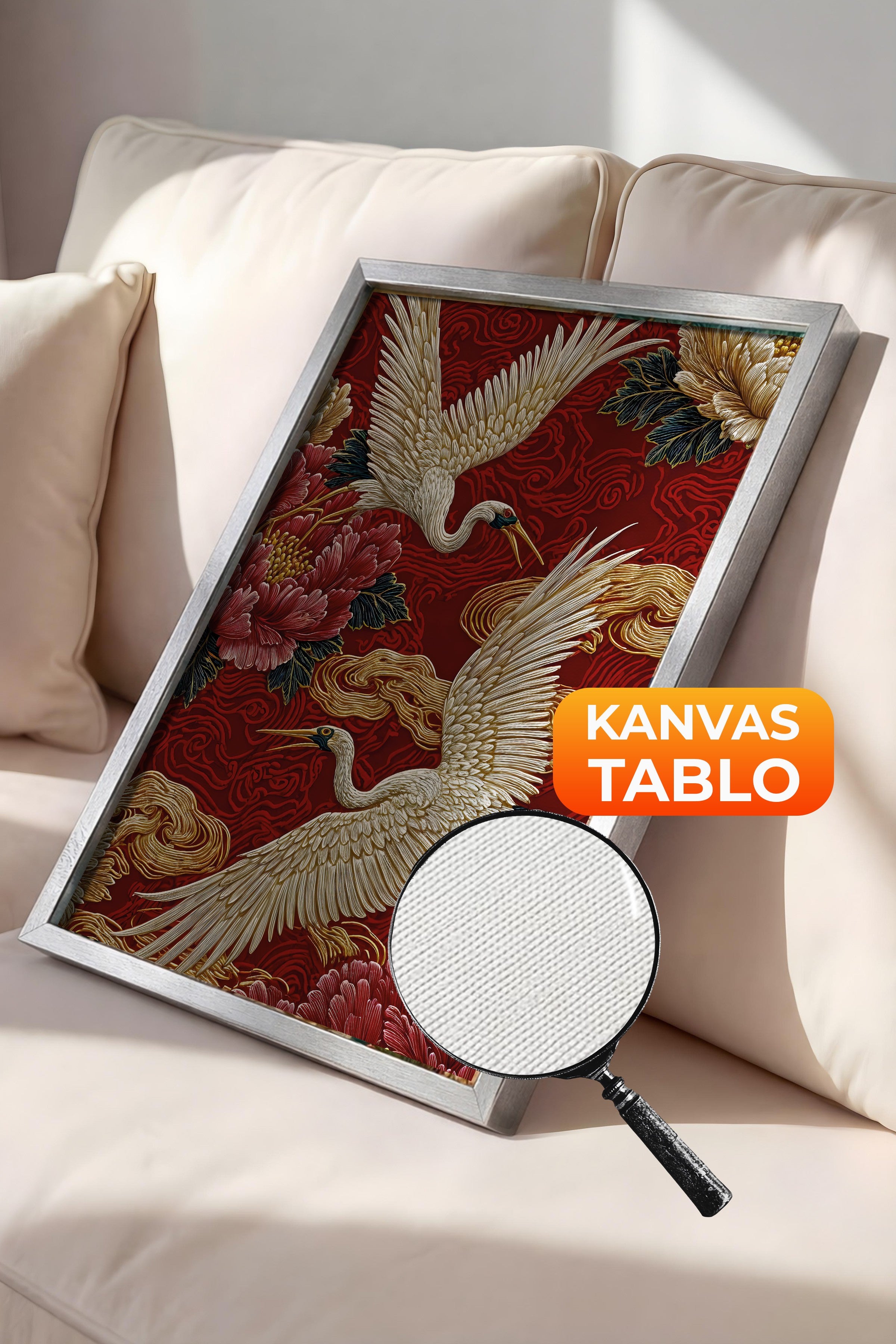 Duvar Tablosu, Lüks Gümüş Çerçeveli Kanvas Tablo, Ritüel Serisi, Kuş Tablo, NO:115248