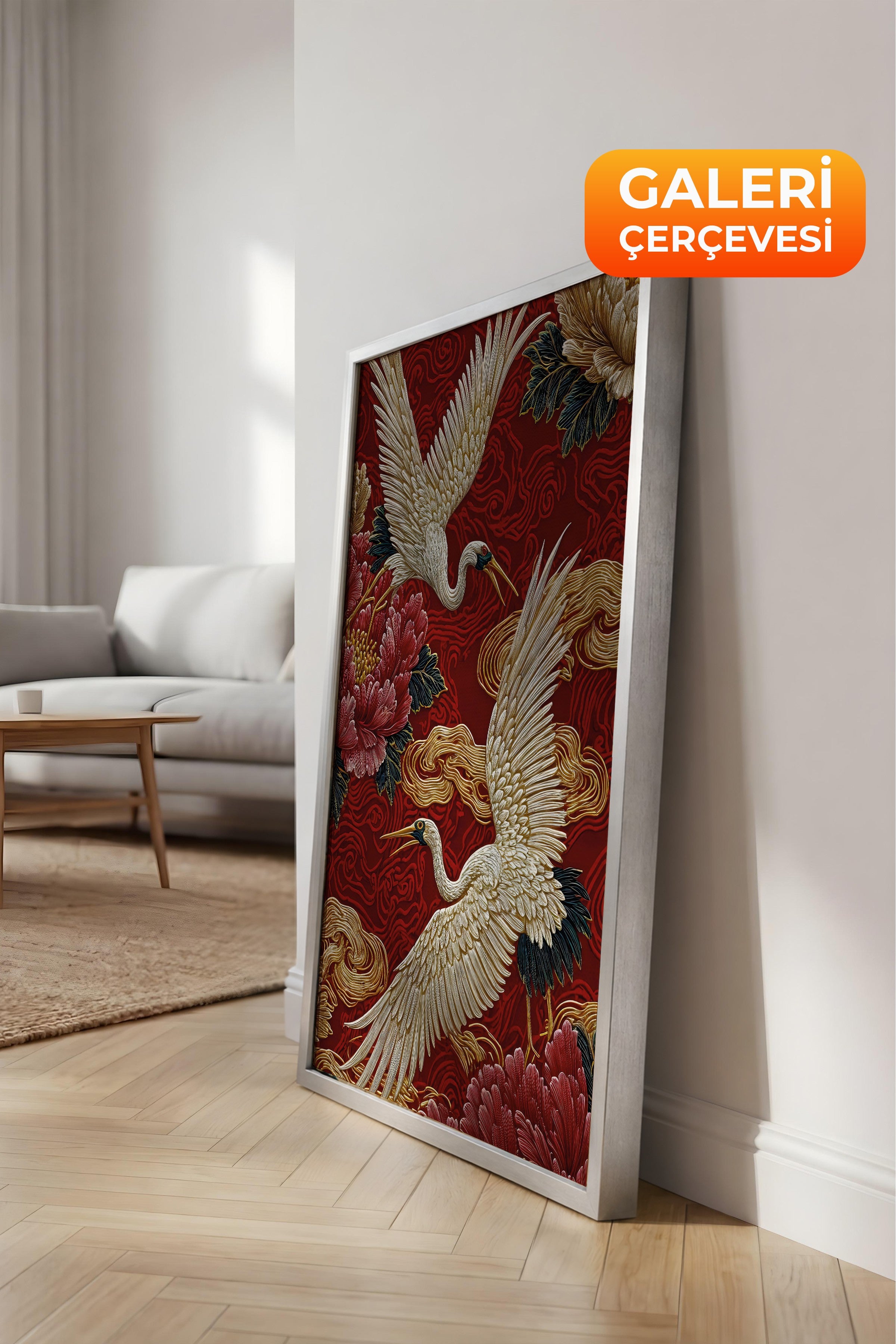 Duvar Tablosu, Lüks Gümüş Çerçeveli Kanvas Tablo, Ritüel Serisi, Kuş Tablo, NO:115248