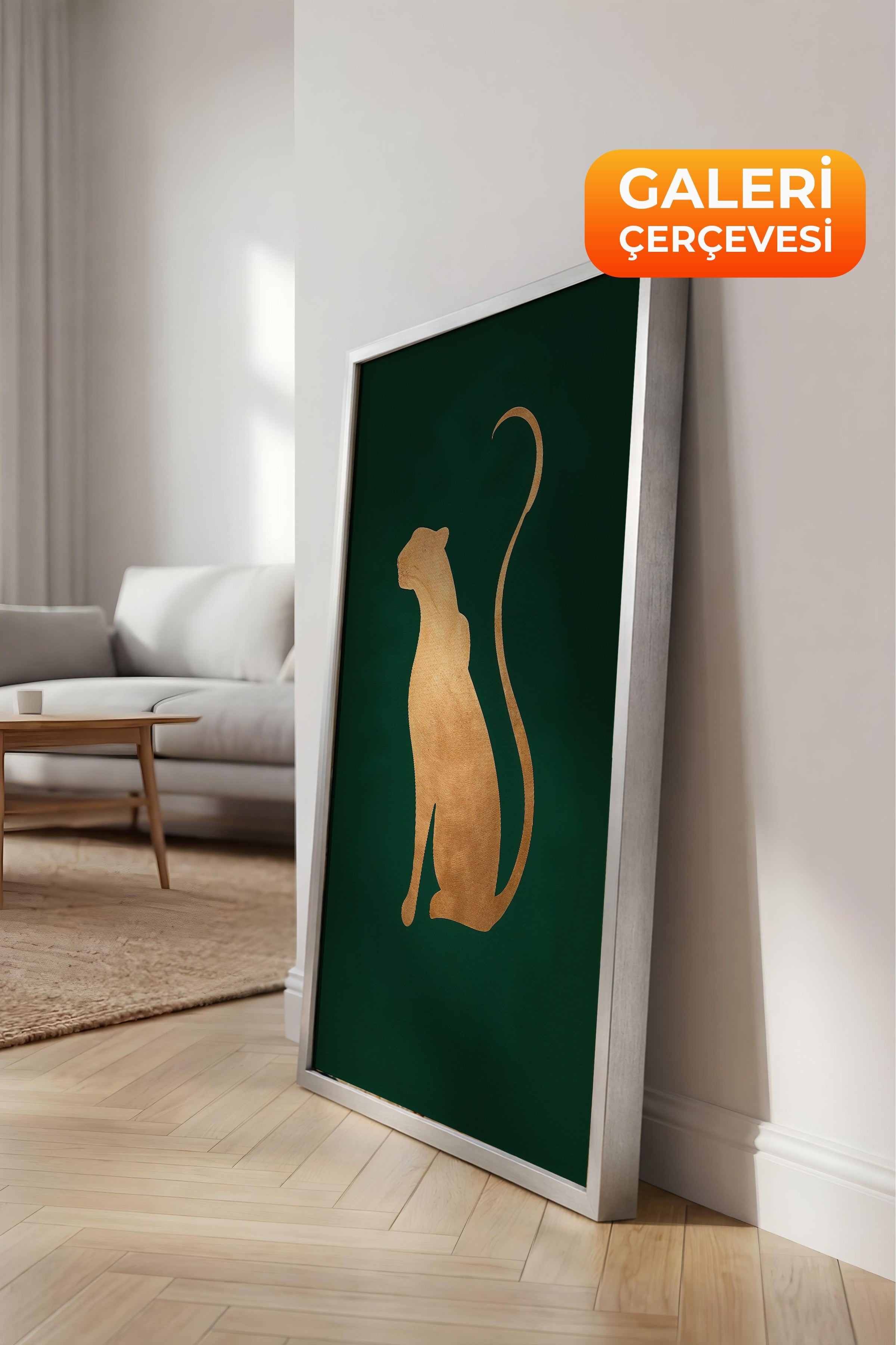 Duvar Tablosu, Lüks Gümüş Çerçeveli Kanvas Tablo, Ritüel Serisi, Leopar Tablo, NO:115222