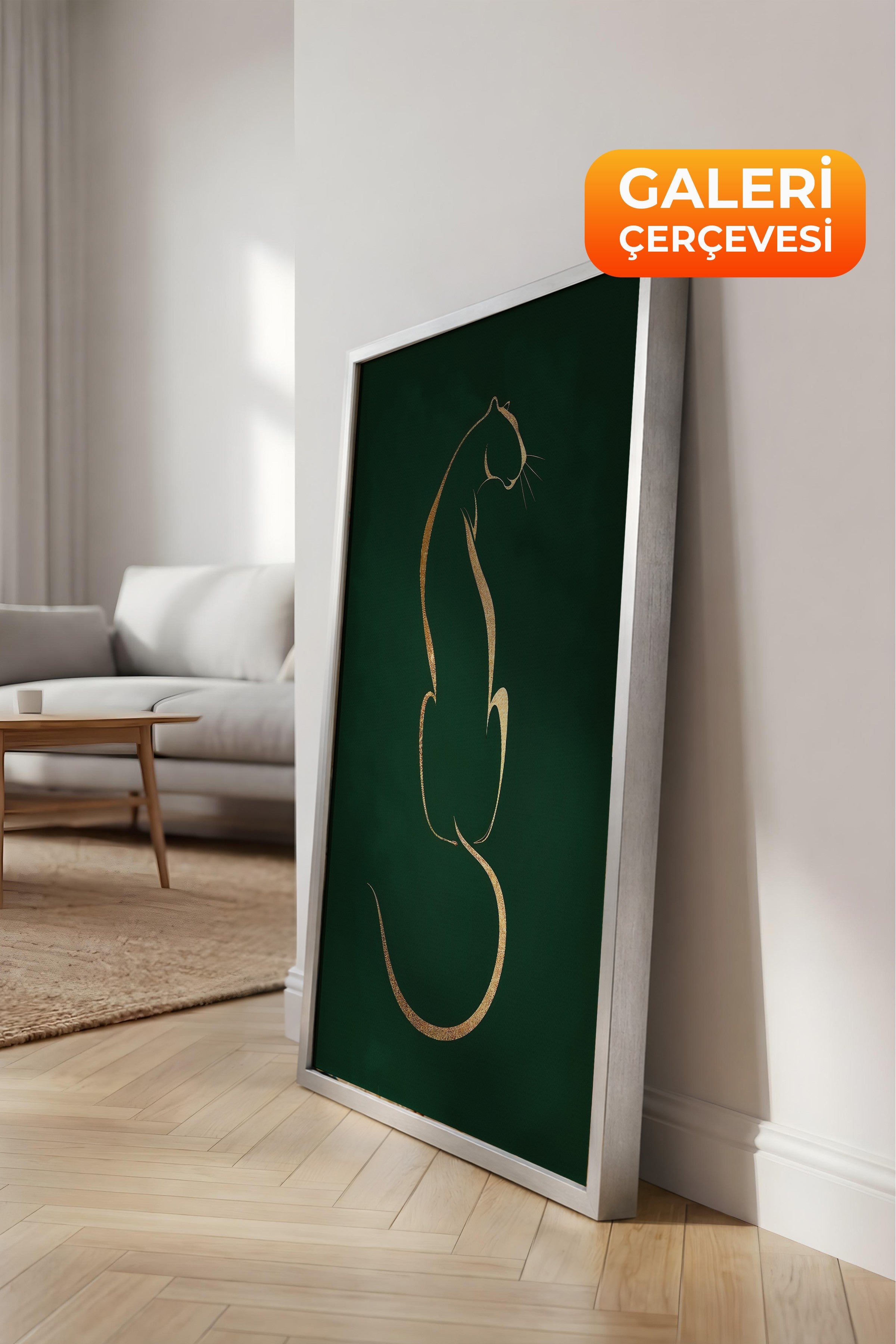 Duvar Tablosu, Lüks Gümüş Çerçeveli Kanvas Tablo, Ritüel Serisi, Leopar Tablo, NO:115223