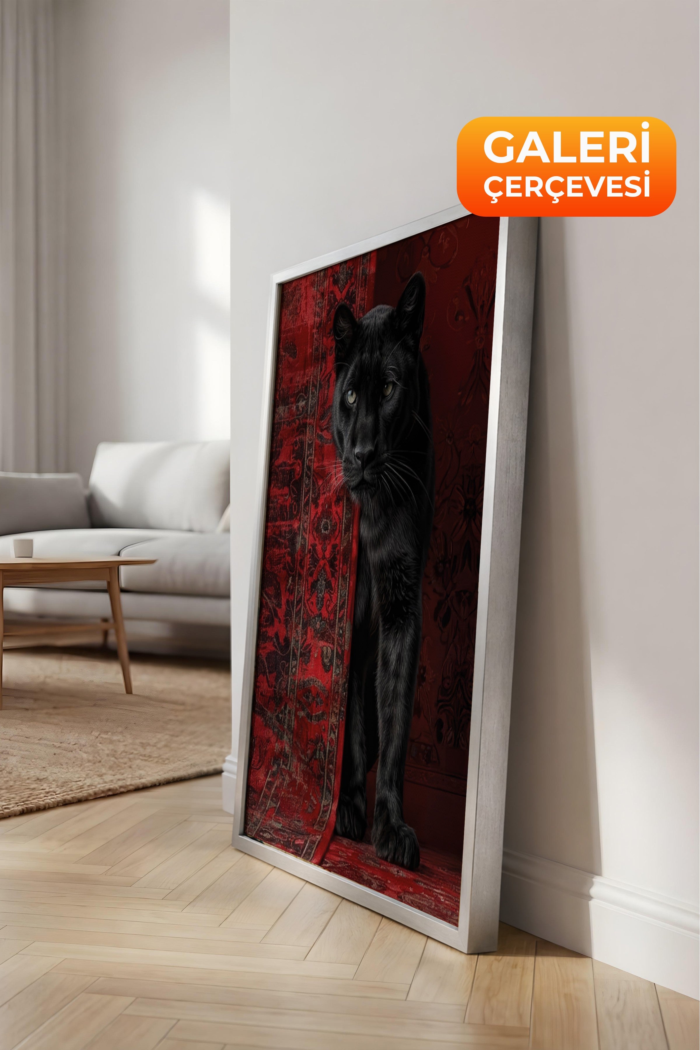 Duvar Tablosu, Lüks Gümüş Çerçeveli Kanvas Tablo, Ritüel Serisi, Leopar Tablo, NO:115238